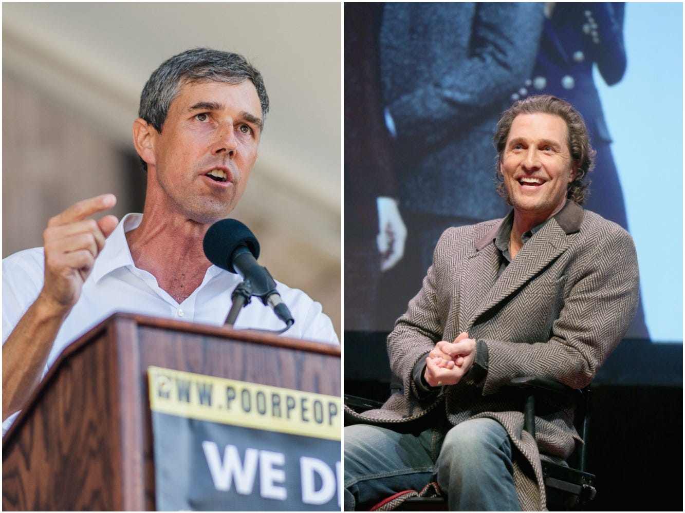 Former El Paso congressman Beto O'Rourke (left) and actor Matthew McConaughey (right) are both exploring bids for Texas governor.