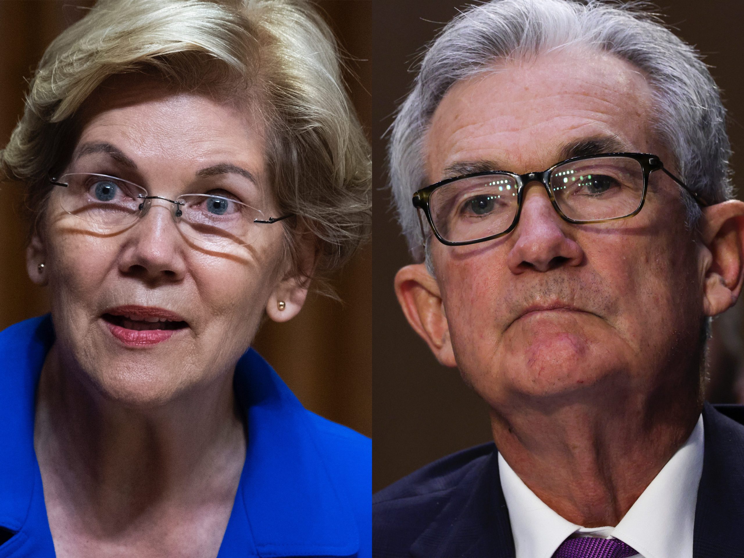 Sen. Elizabeth Warren questions Internal Revenue Service Commissioner Charles Rettig during a Senate Finance Committee hearing June 8, 2021 on Capitol Hill in Washington, D.C. Federal Reserve Chairman Jerome Powell testifies during a Senate Banking, Housing and Urban Affairs Committee hearing on the CARES Act, at the Hart Senate Office Building on September 28, 2021 in Washington, DC.