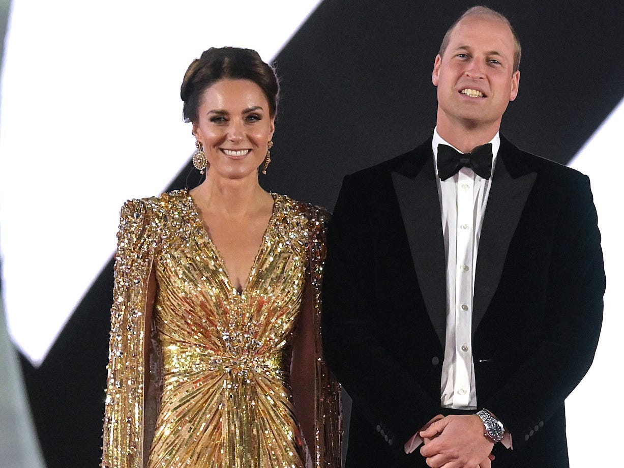 Kate Middleton wore a sparkling gold gown with a cape for one of her ...