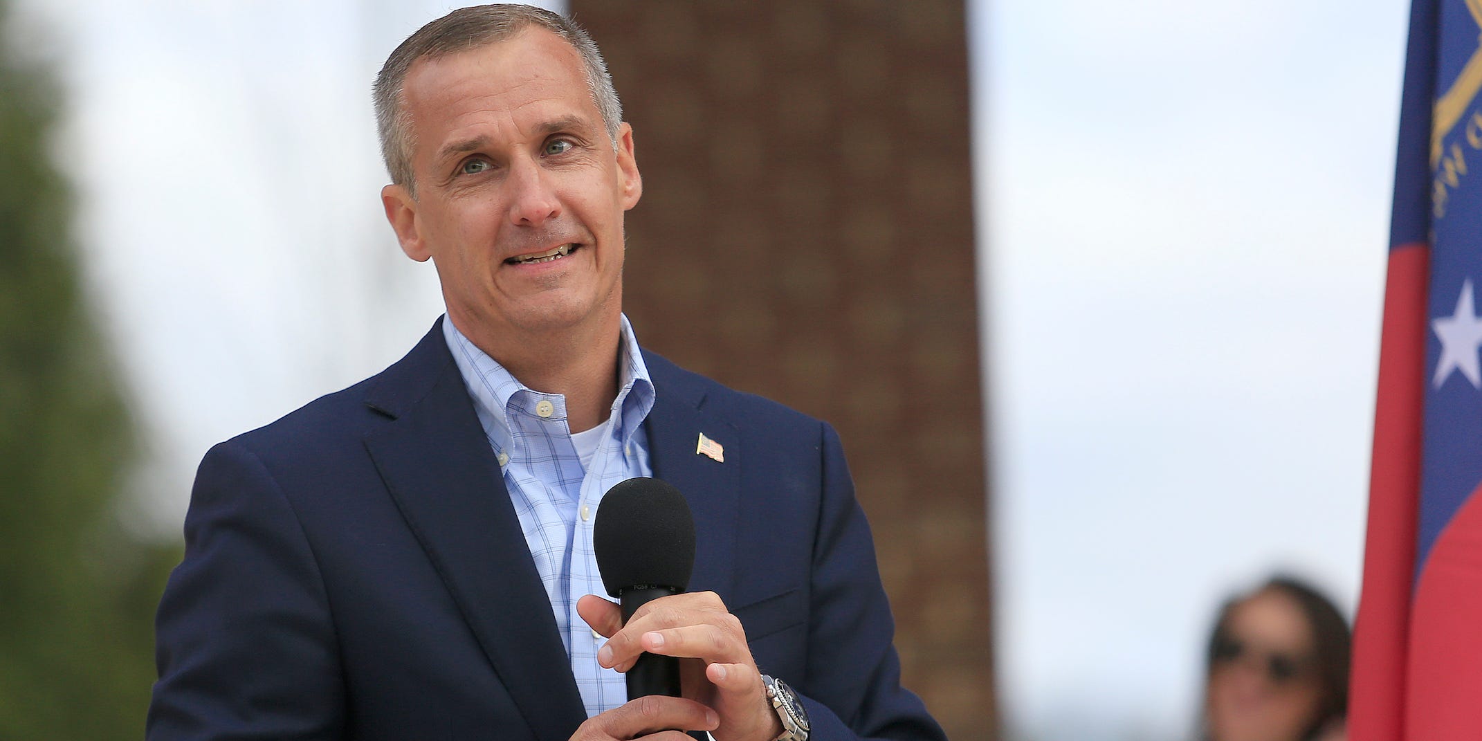 Corey Lewandowski speaks to the crowd during the SAVE AMERICA TOUR at The Bowl at Sugar Hill on January 3rd, 2021 in Sugar Hill, Georgia.