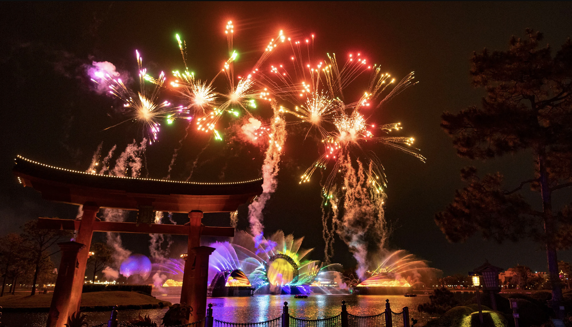 A view of the new Epcot "Harmonious" fireworks show.