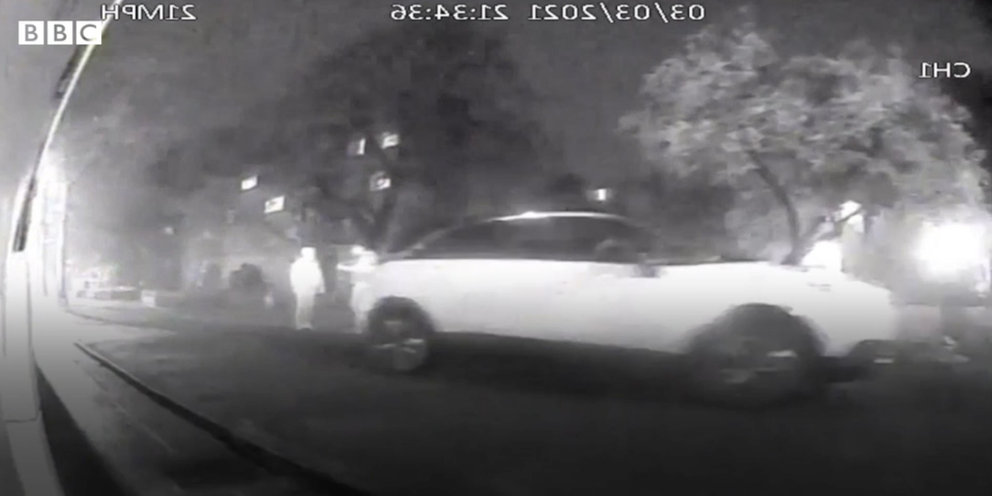 A still from CCTV footage shown in court which prosecutors said showed then police officer Wayne Couzens and Sarah Everard.