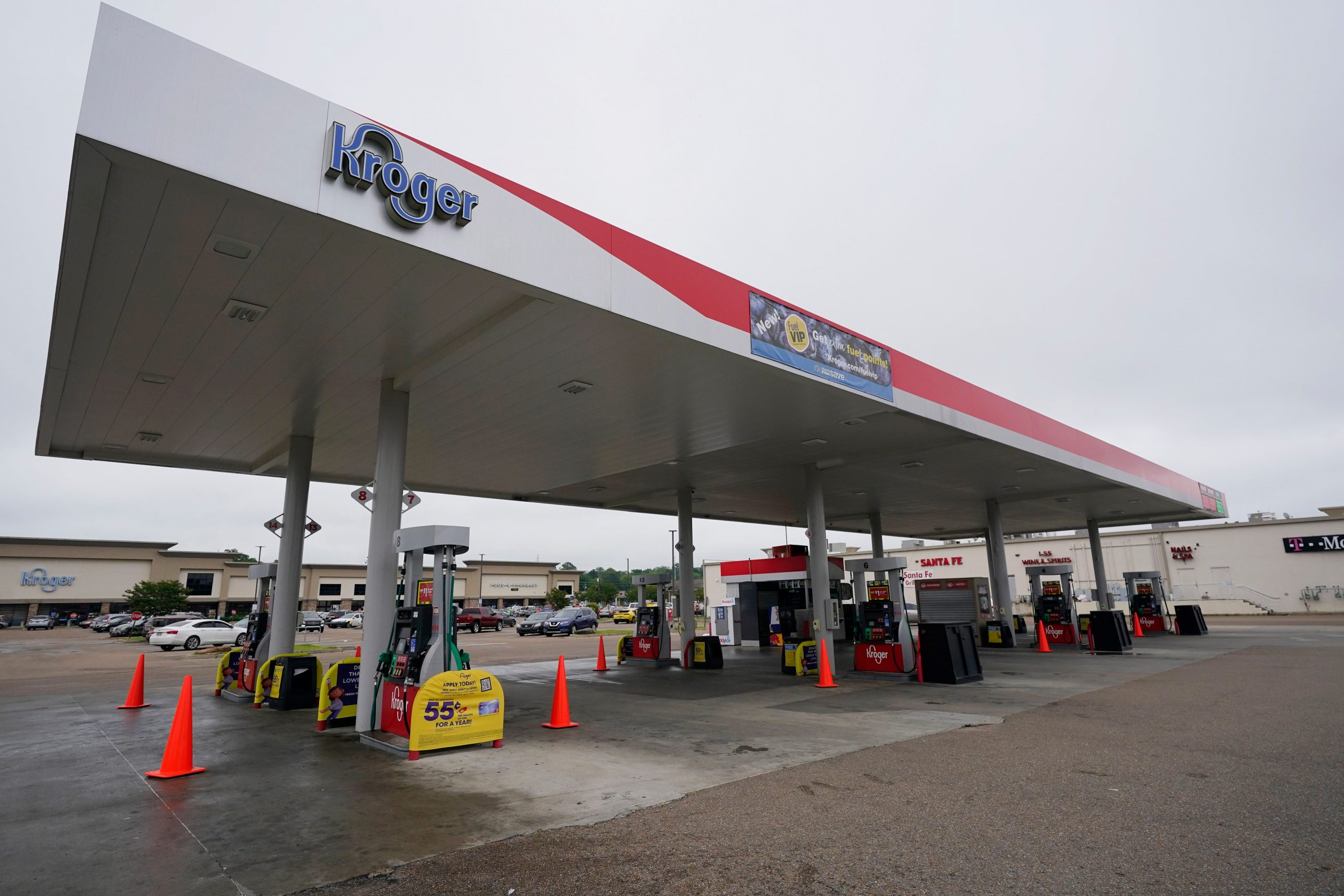 Kroger fuel station, Wednesday, May 12, 2021, in Jackson, Miss.