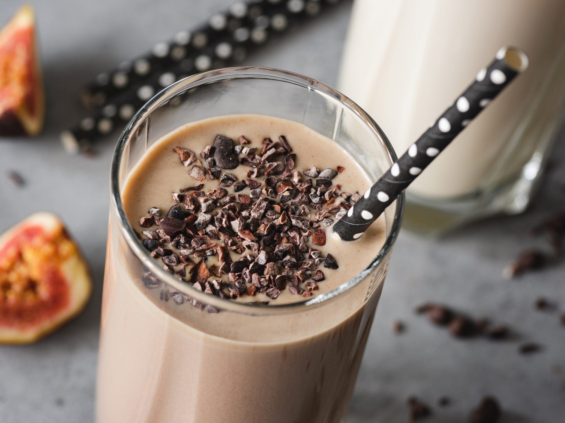 Close up shot of a chocolate milkshake.