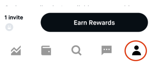 A screenshot of Robinhood on iOS with a circle around the account icon, which looks like the head and torso of a person.