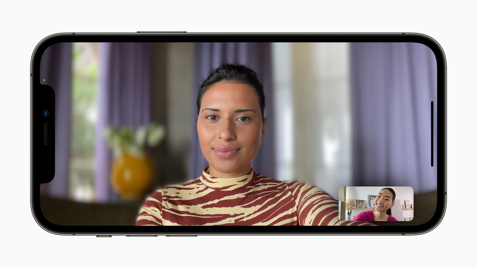 Portretmodus in FaceTime in iOS 15. Afbeelding: Apple