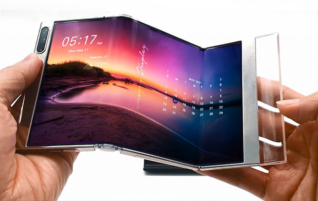 Overblijvend Nauwkeurig Opname Samsung toont elastisch OLED-scherm voor oprolbare mobiele telefoon