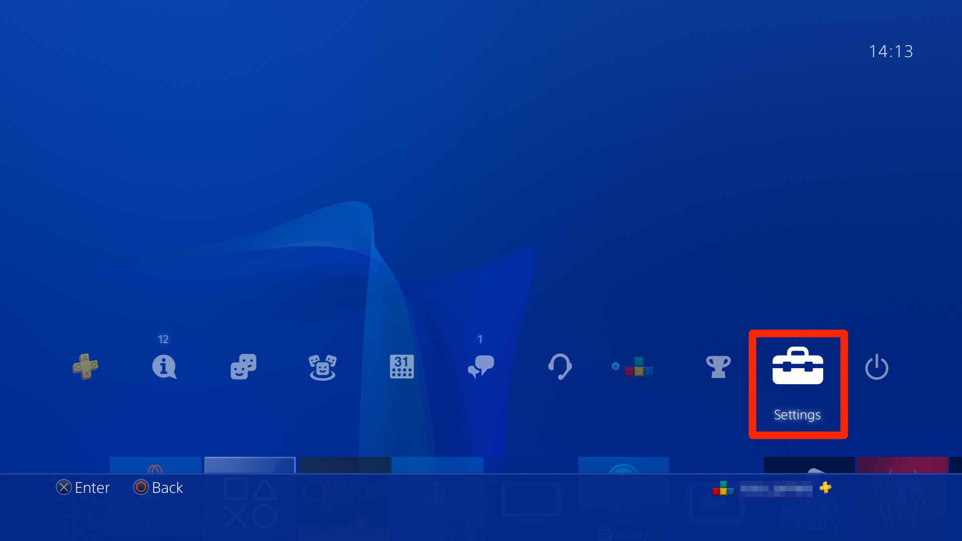 Screenshot of Settings icon on PS4