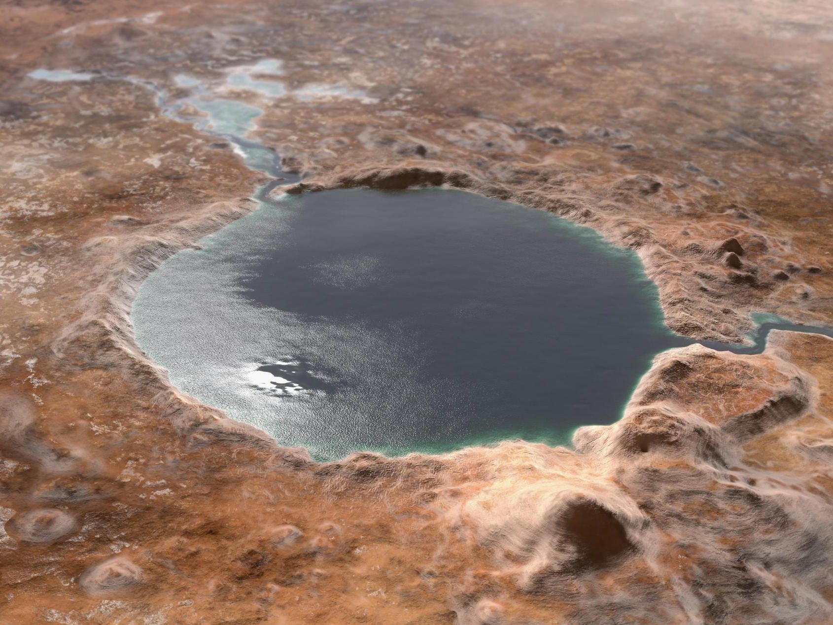 jezero crater mars lake water illustration