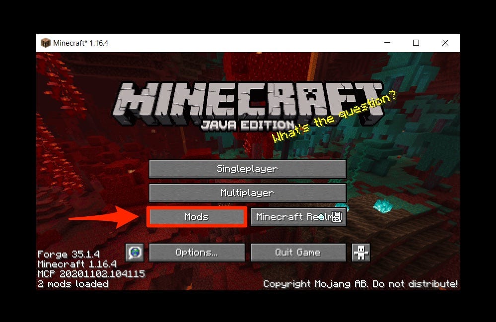 The Minecraft title screen.