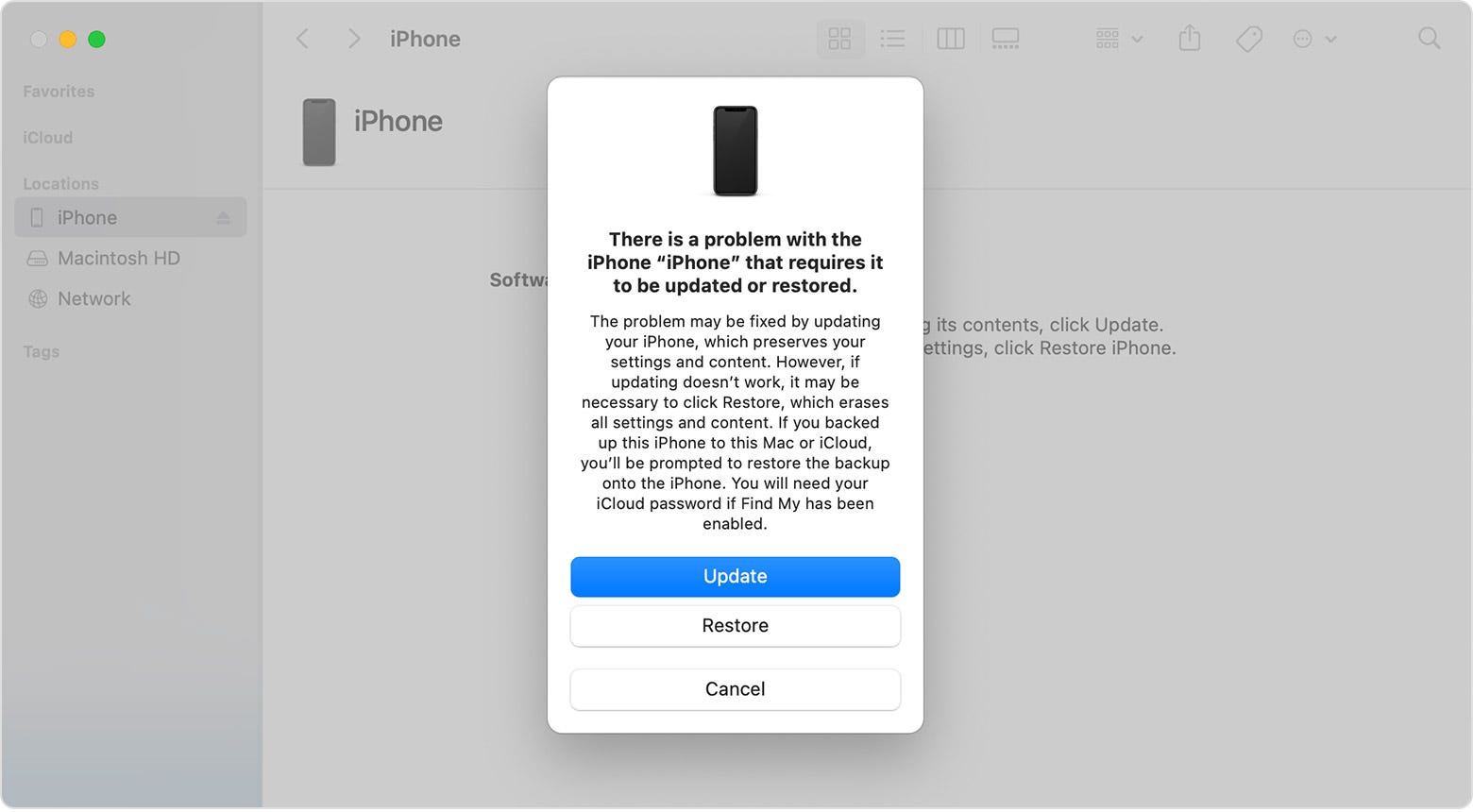 iphone mac recovery mode warning screen