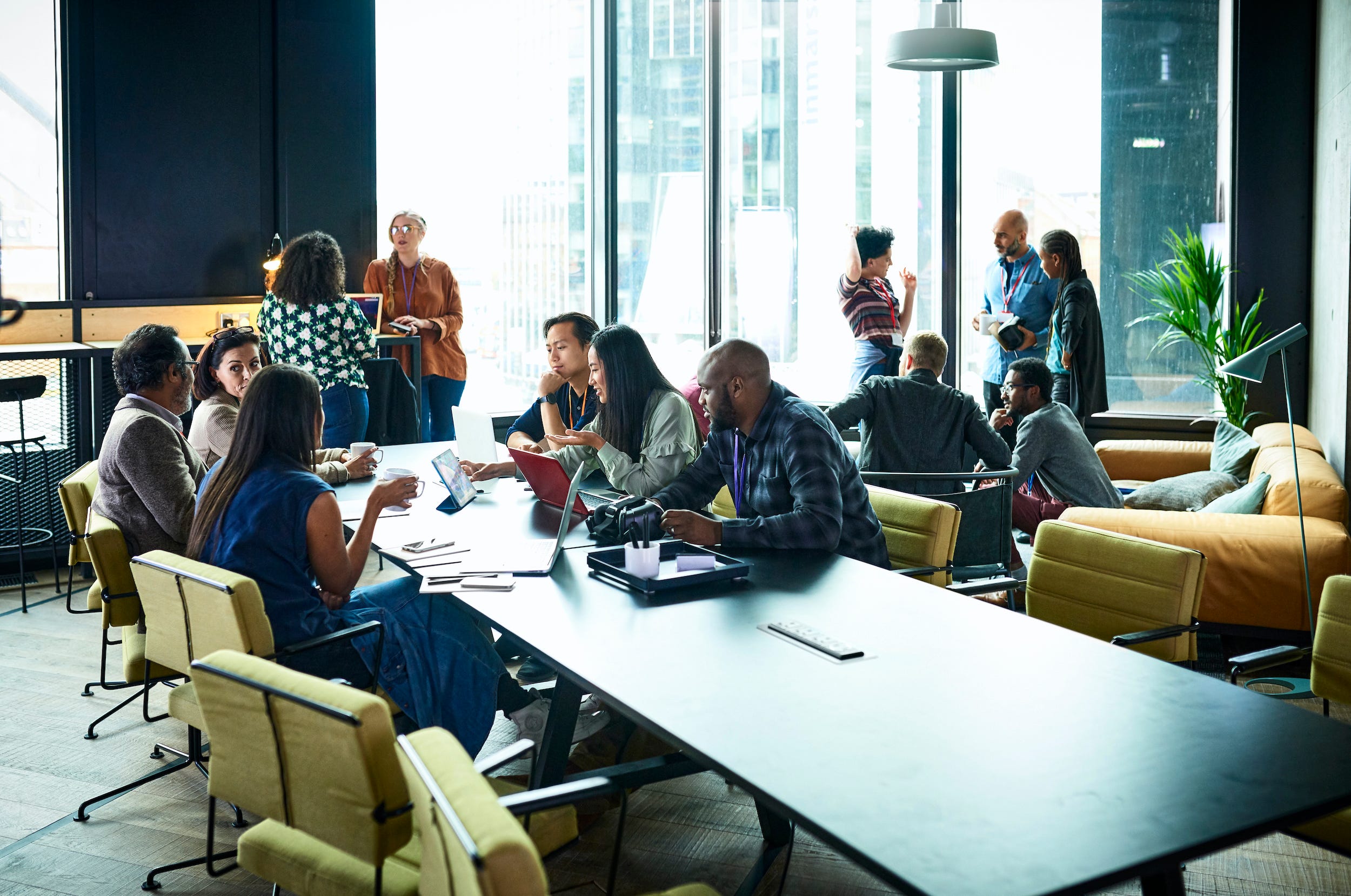 Coworkers working together in office business meeting