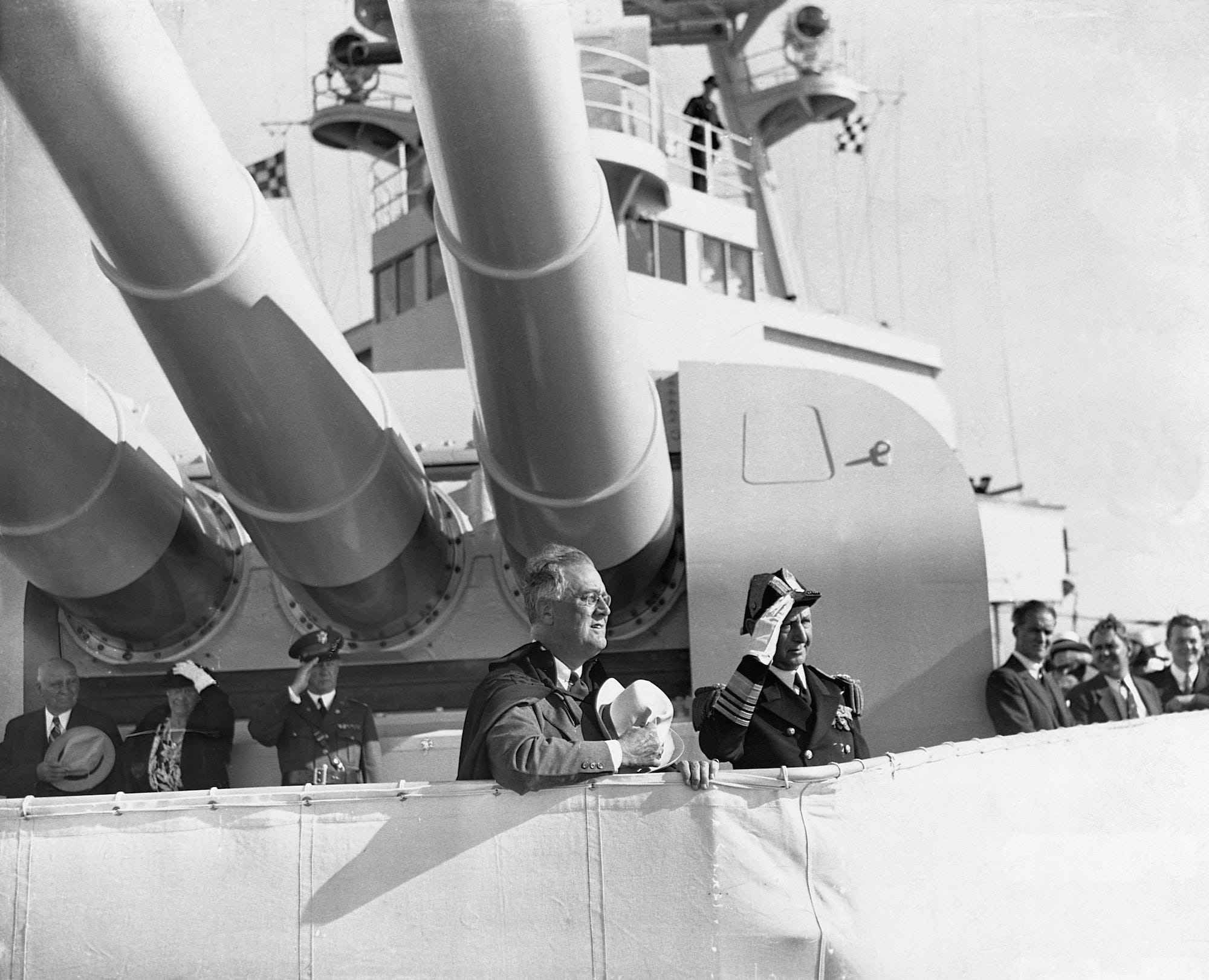 Franklin Roosevelt aboard a battleship