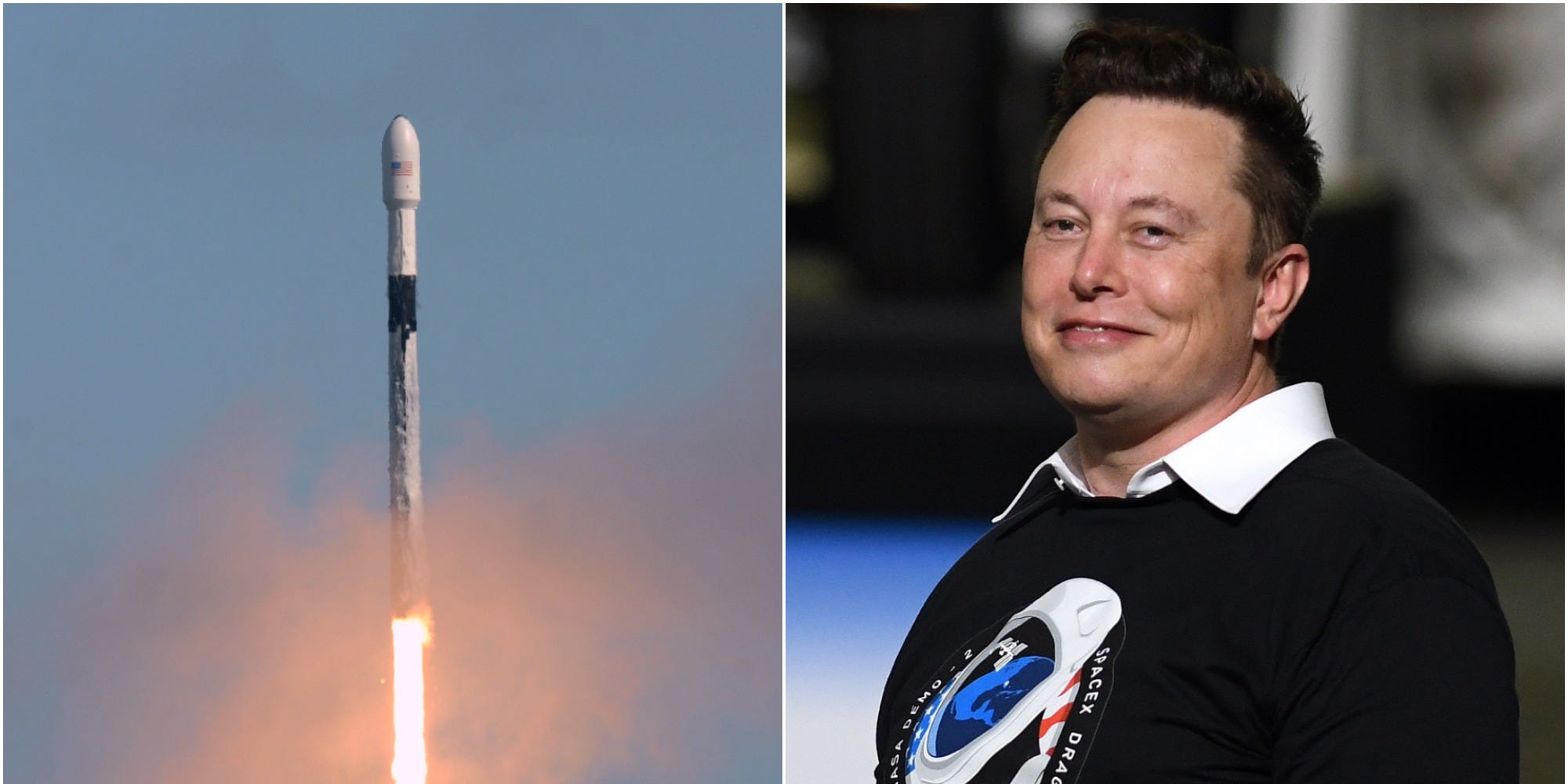 SpaceX's Falcon 9 rocket alongside CEO Elon Musk