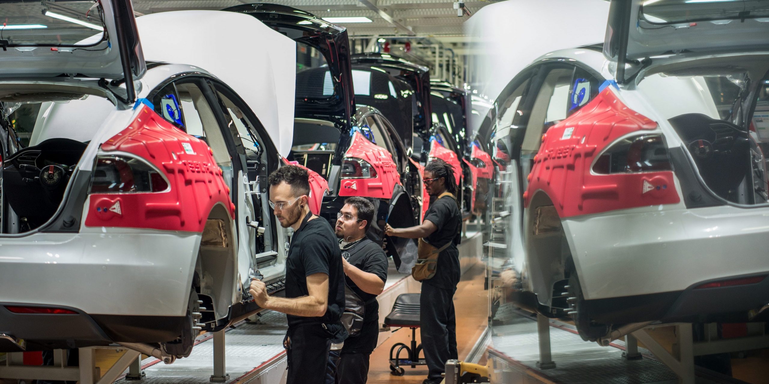 Workers at Tesla factory