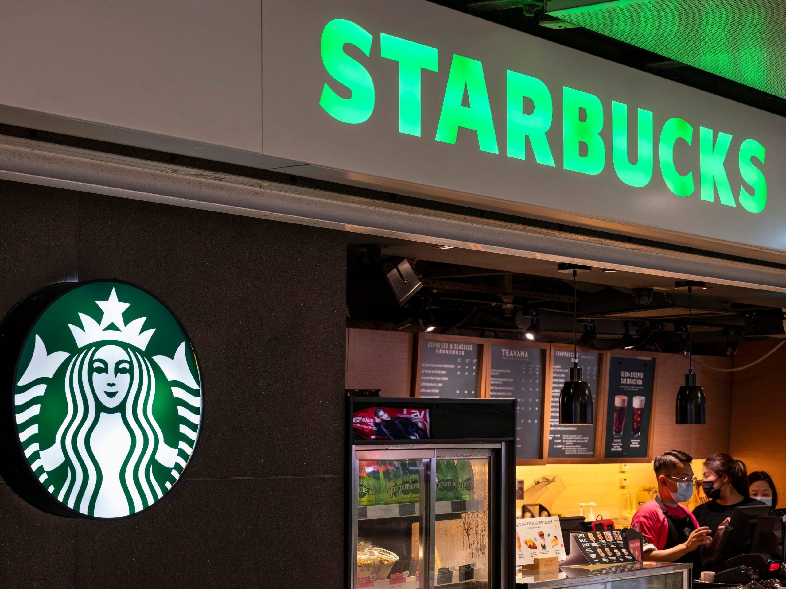 The exterior of a Starbucks store in Hong Kong