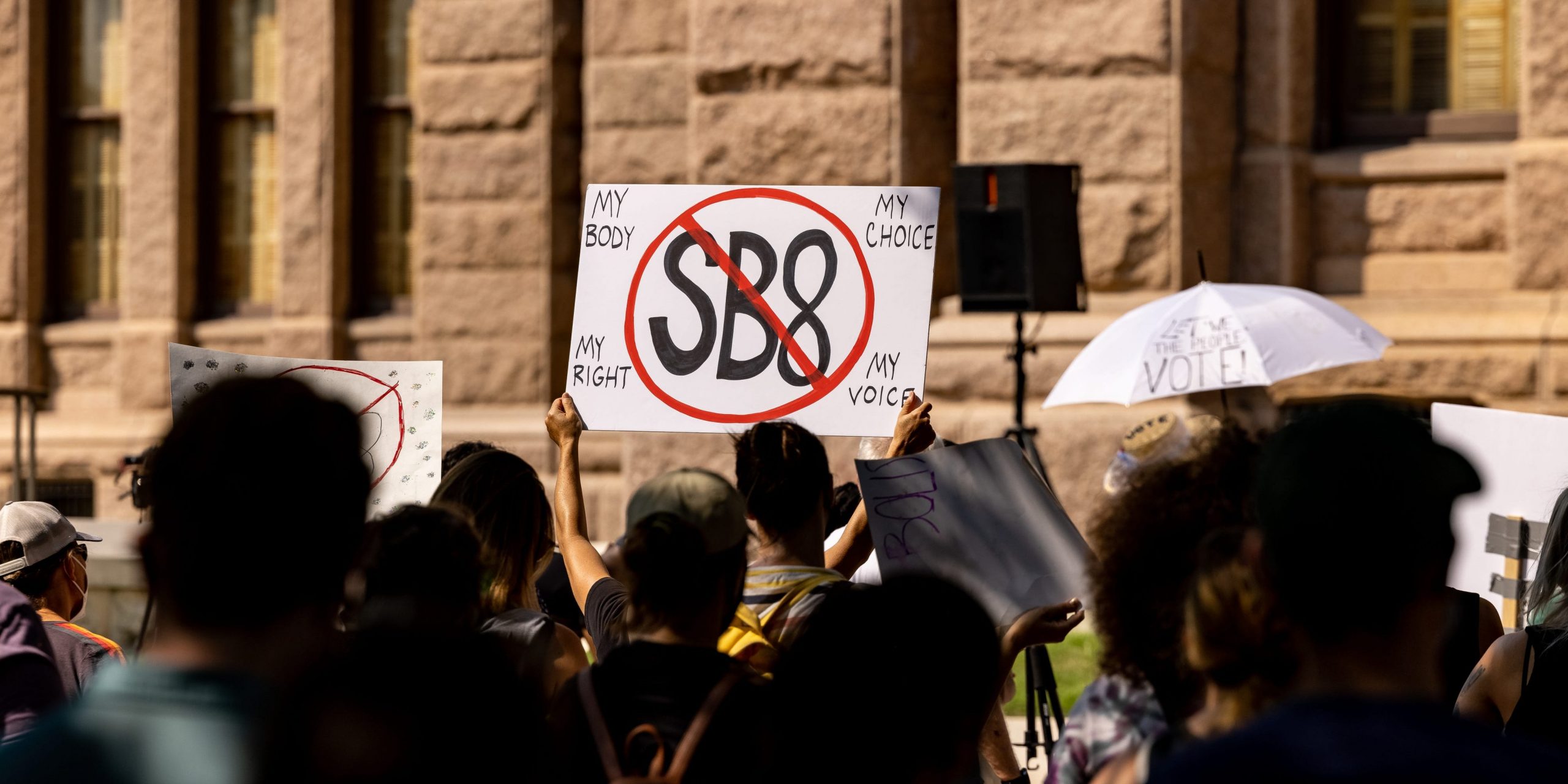 Abortion rights activists rally at the Texas State Capitol against SB 8, which prohibits abortions in Texas after a fetal heartbeat is detected on an ultrasound, on September 11, 2021 in Austin, Texas.