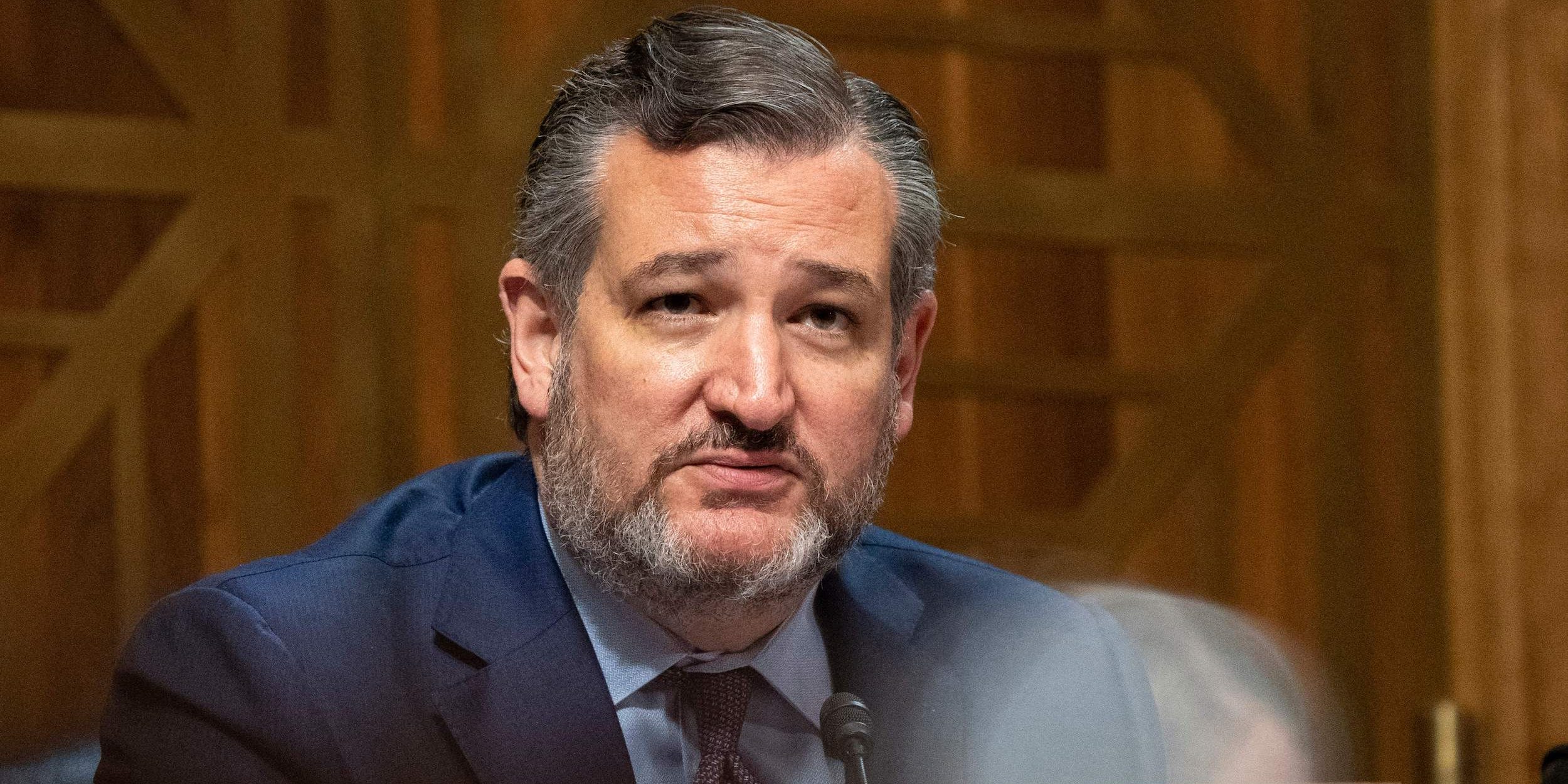 US Sen. Ted Cruz R-TX, asks questions to Mr. Steve Satterfield, Vice President, Privacy & Public Policy, Facebook, Inc. as he testifies during a Senate Judiciary Subcommittee on Competition Policy, Antitrust, and Consumer Rights, at the US Capitol in Washington, DC on September 21, 2021.