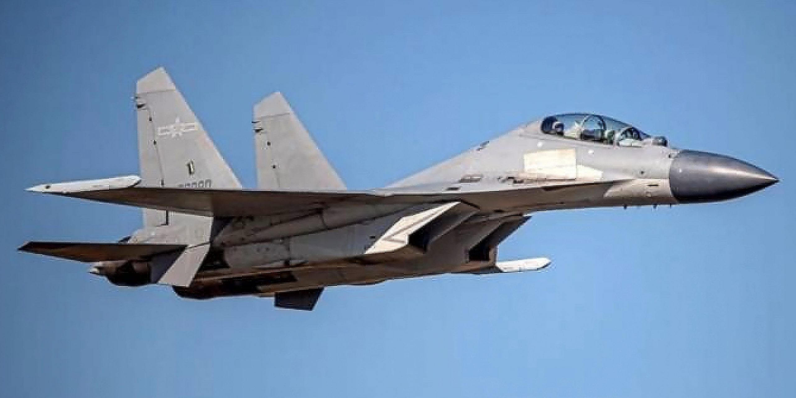 In this undated file photo released by the Taiwan Ministry of Defense, a Chinese PLA J-16 fighter jet flies in an undisclosed location