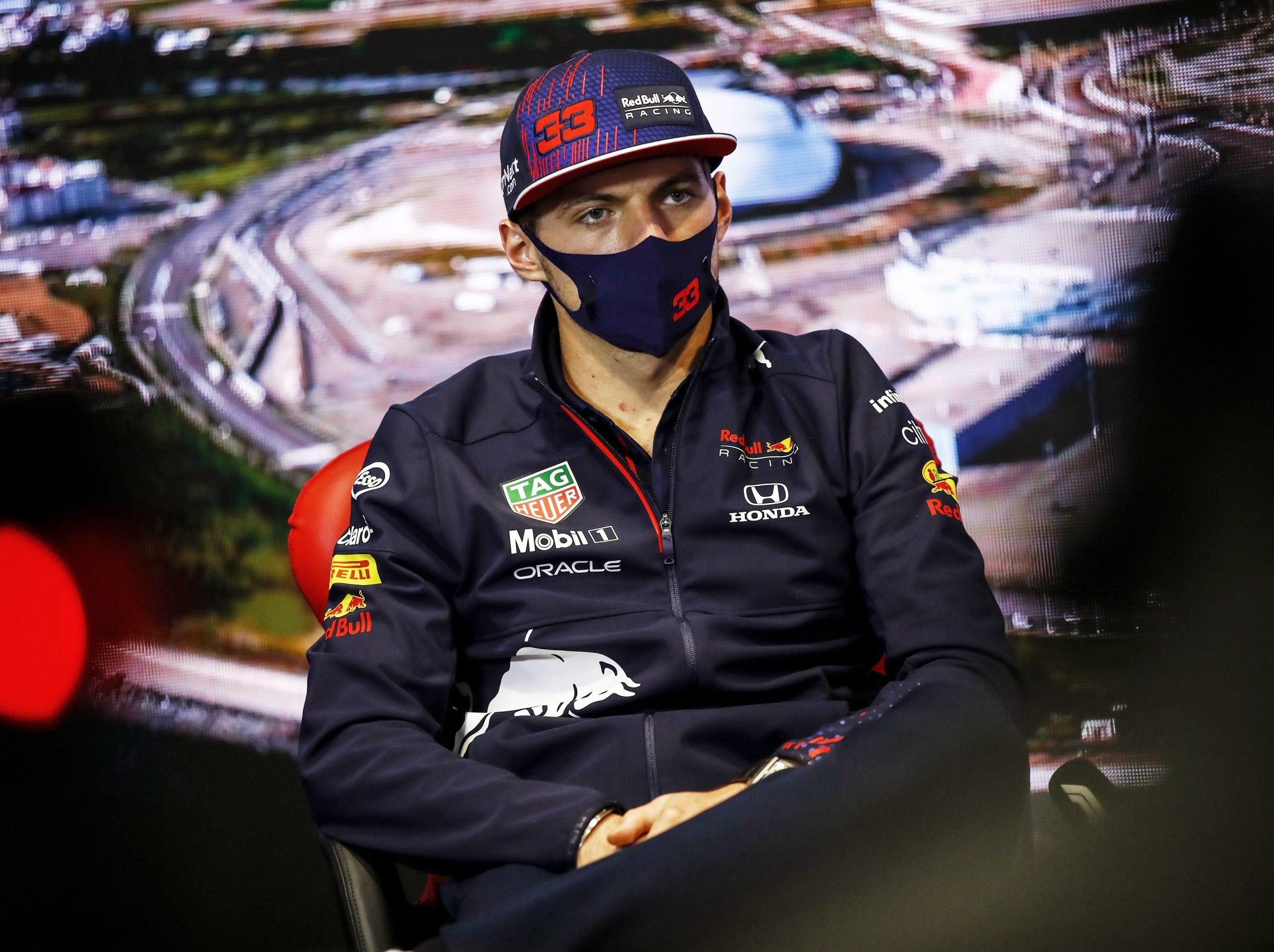 Max Verstappen during a press conference at the Russian Grand Prix