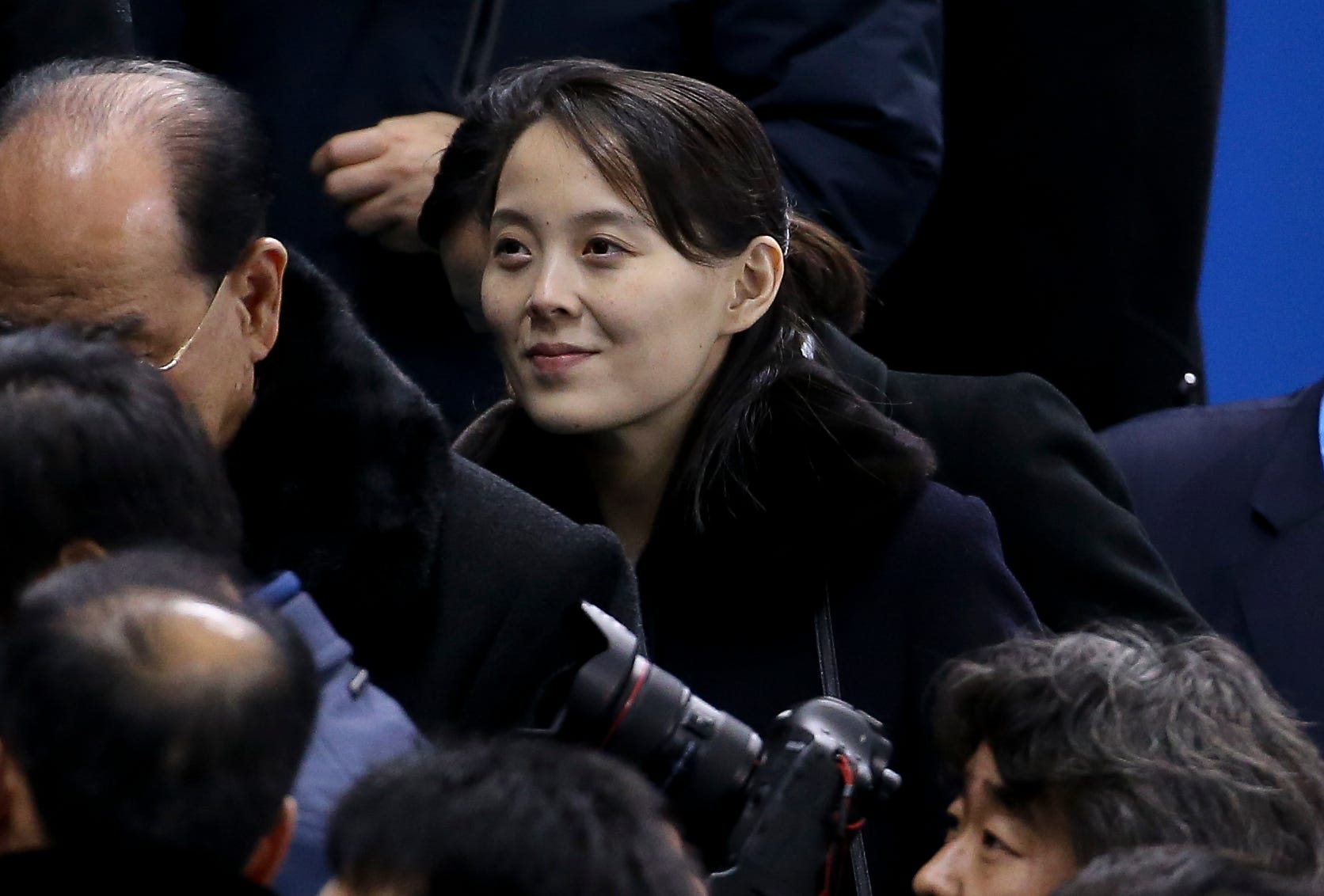 Kim Yo-jong, sister of Kim Jong-un attends the women's ice hockey preliminary match between Korea and Switzerland during the 2018 Winter Olympic Games at Kwandong Hockey Centre on February 10, 2018 in Gangneung, Pyeongchang, South Korea.