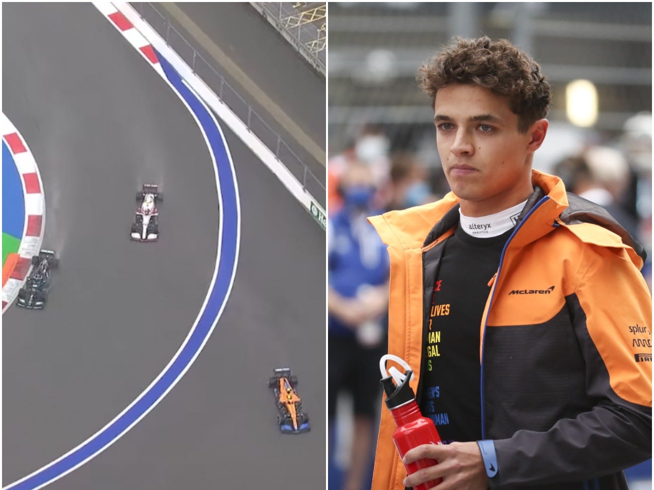 Lando Norris and his skid during the Russian Grand Prix