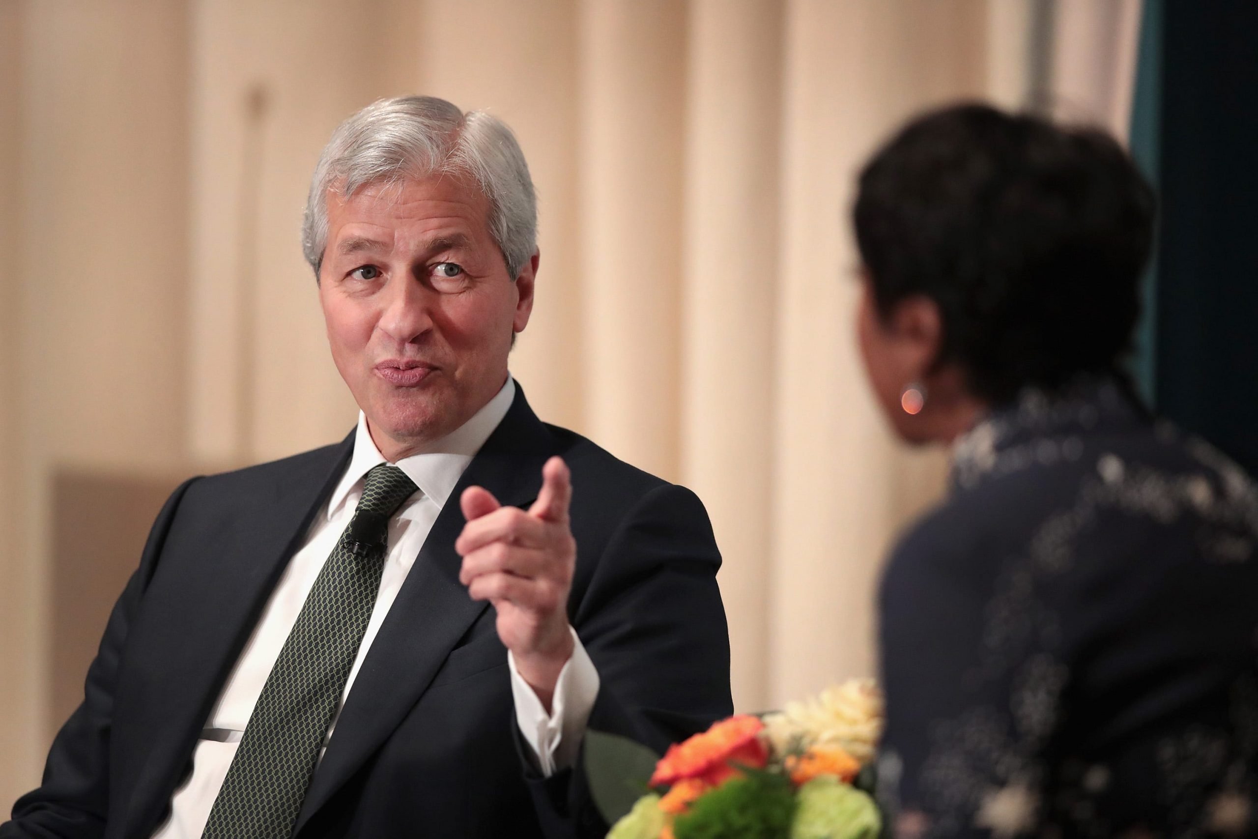 Jamie Dimon, Chairman and CEO of JPMorgan Chase & Co, fields questions from Mellody Hobson, president of Ariel Investments, during a luncheon hosted by The Economic Club of Chicago on November 22, 2017 in Chicago, Illinois.