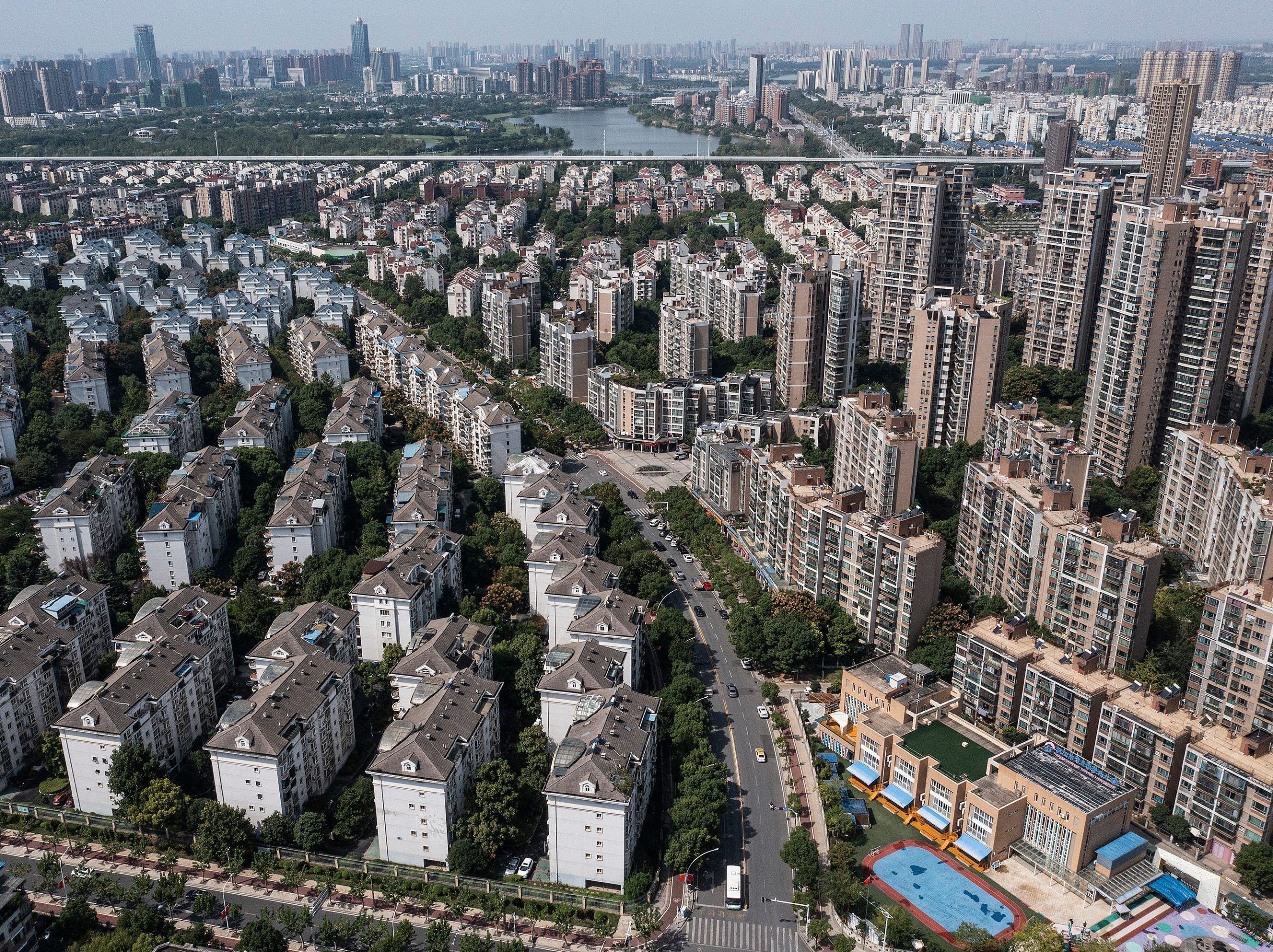 Aerial view of an Evergrande housing development in Wuhan, China