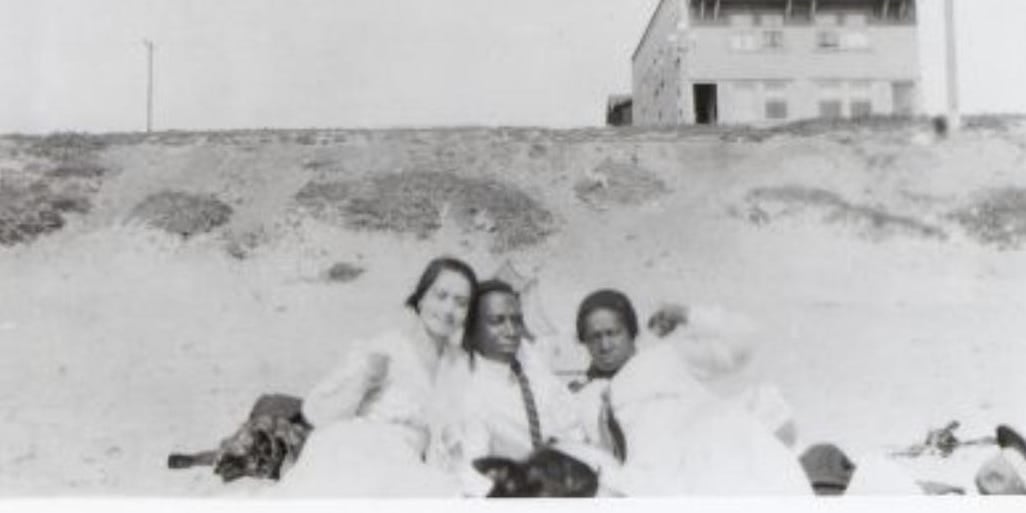 Black and white photo shows residents at Bruce's Beach.