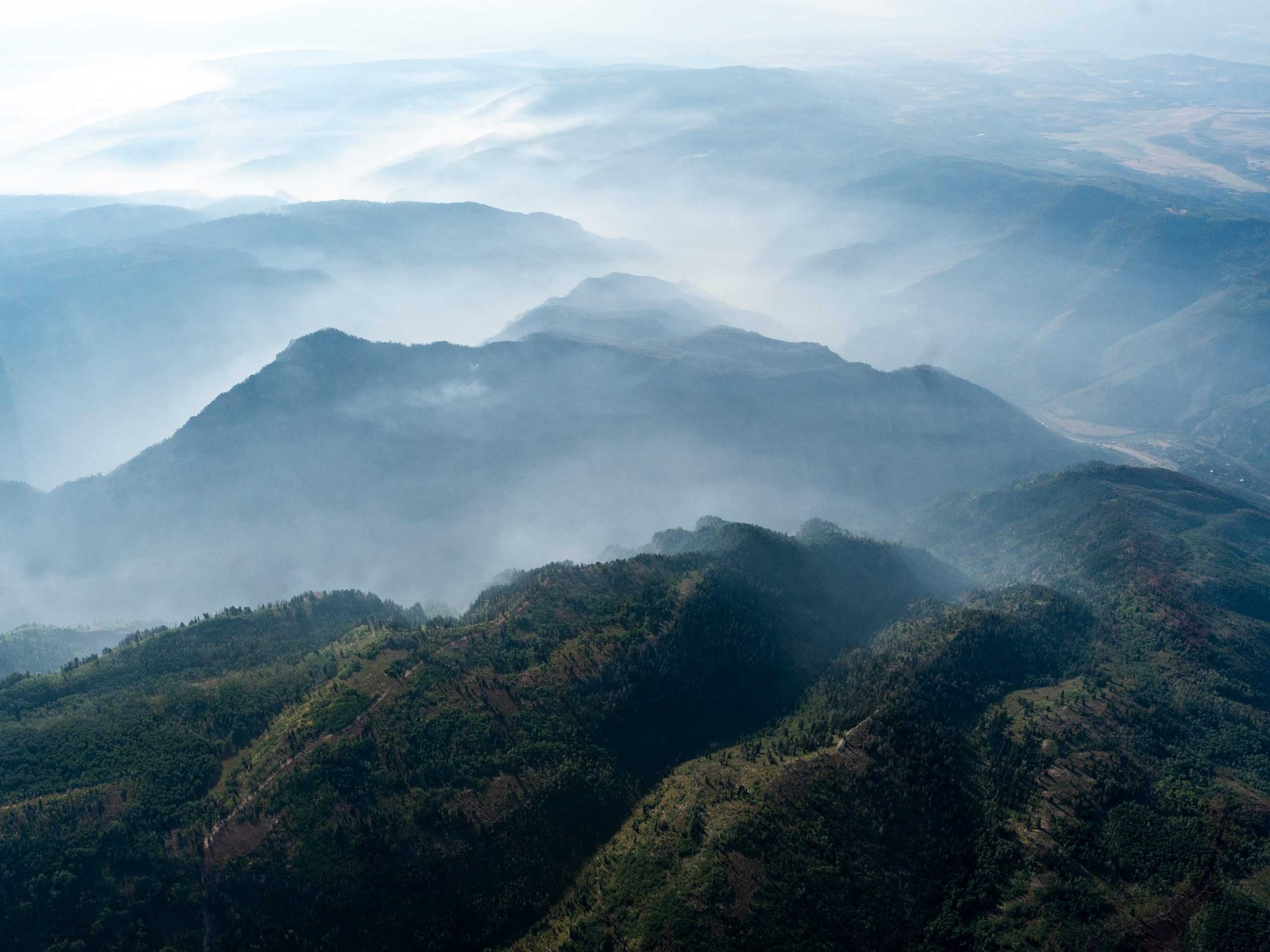 Smoke from the Grizzly Creek Fire blankets Glenwood Canyon and Interstate 70 on August 26, 2020 in Glenwood Springs, Colorado.