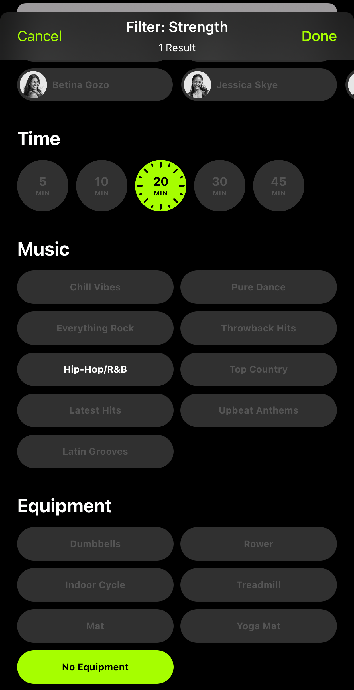 Filtering workouts in the Apple Fitness app using Fitness+