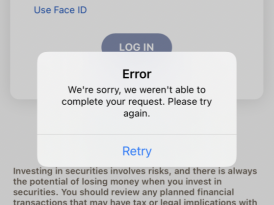 BoA mobile app error message