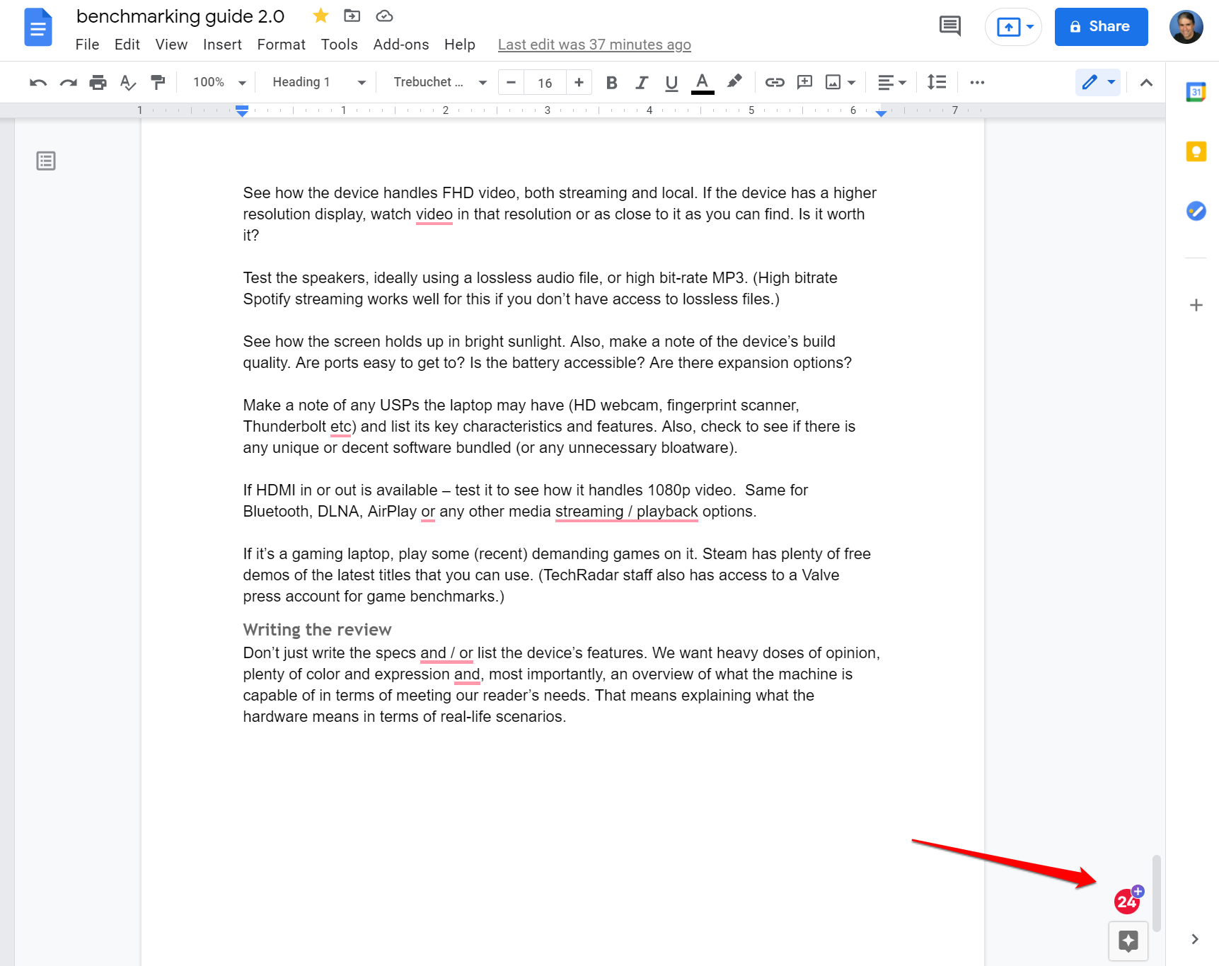 Screenshot of Grammarly icon in Google Docs
