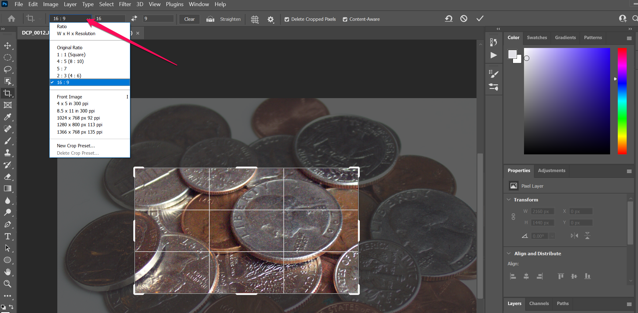 Screenshot of the Crop tool in Photoshop