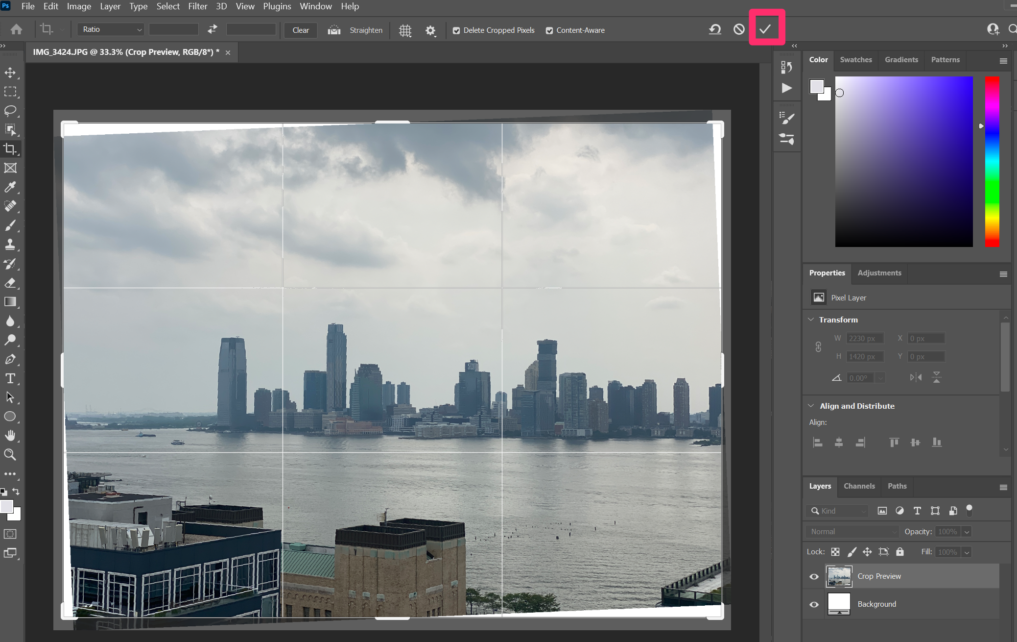 The Crop tool in Photoshop