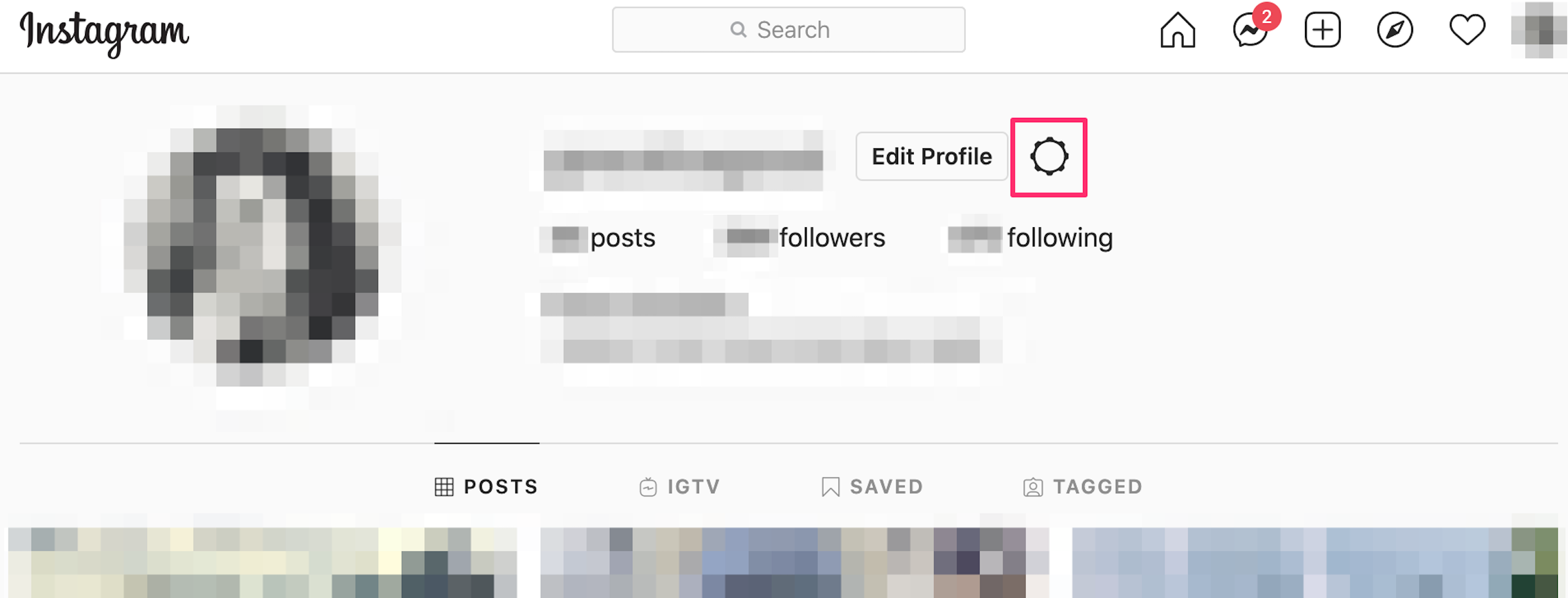 Screenshot of Instagram profile page on desktop website