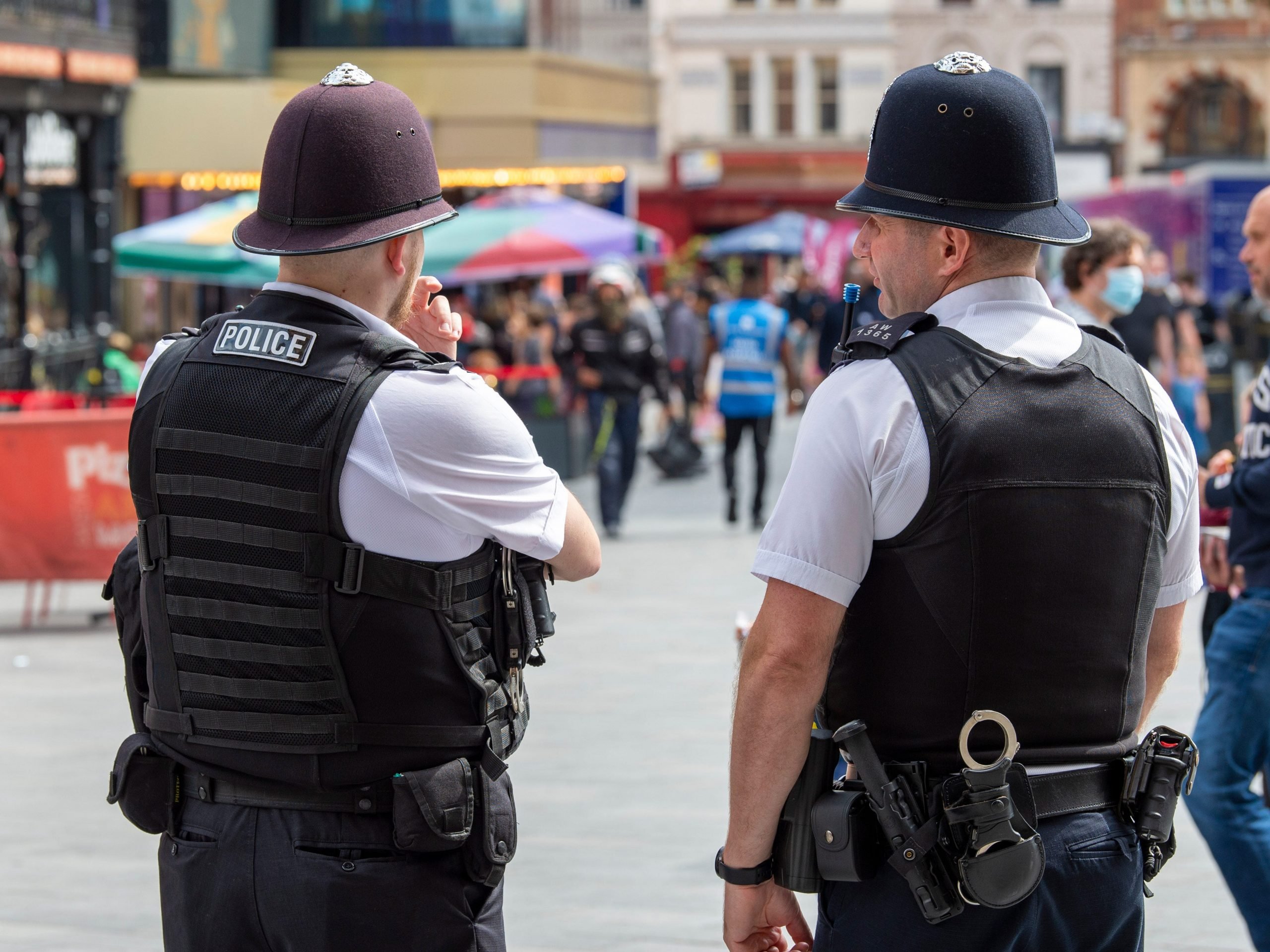 Metropolitan Police officers seen on duty in Leicester Square, London