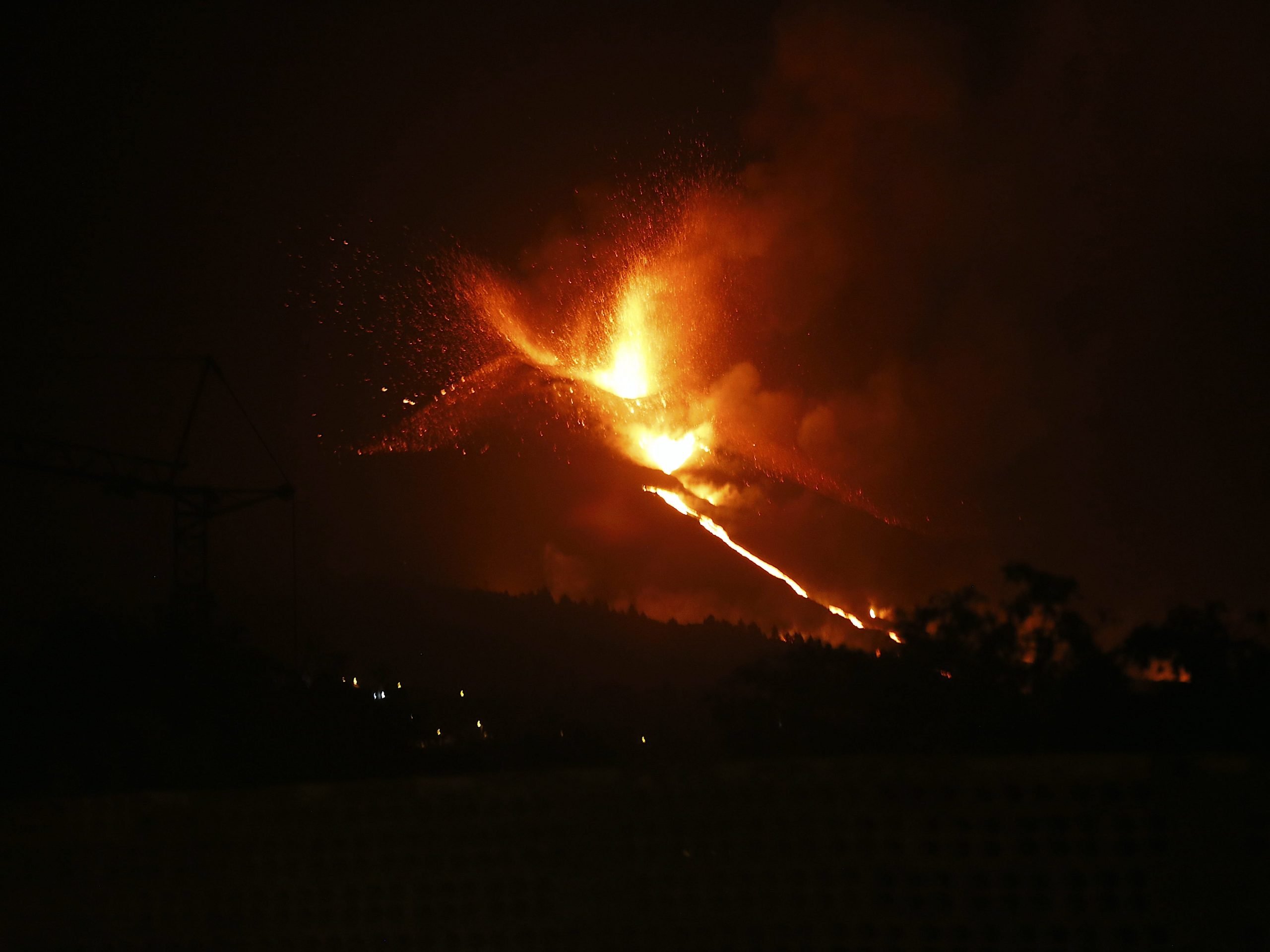 Cumbre Vieja volcano continues to spew lava, on the Canary island of La Palma in El Paso on October 02, 2021