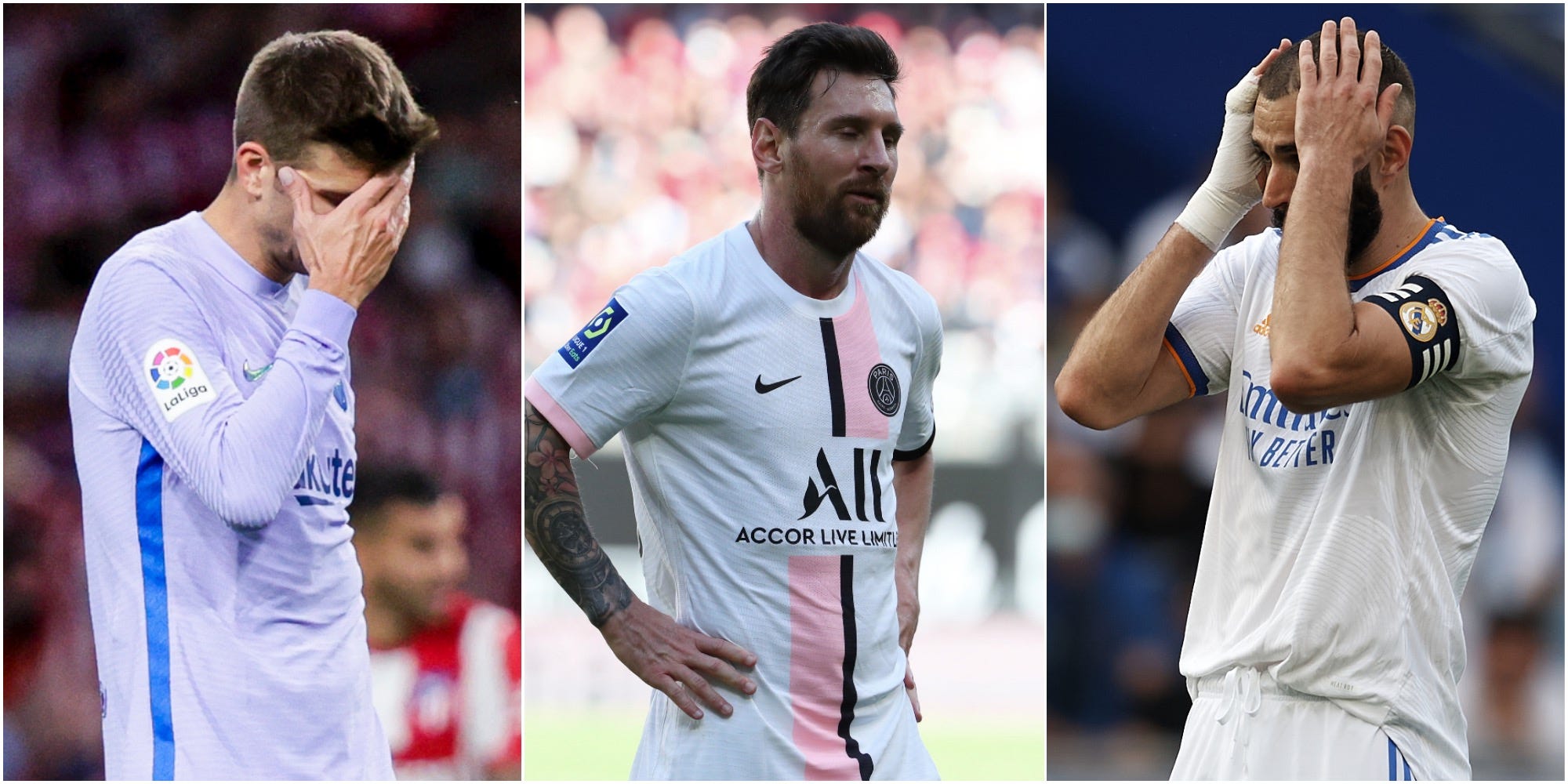 Gerard Pique, Lionel Messi, Karim Benzema look dejected after defeats