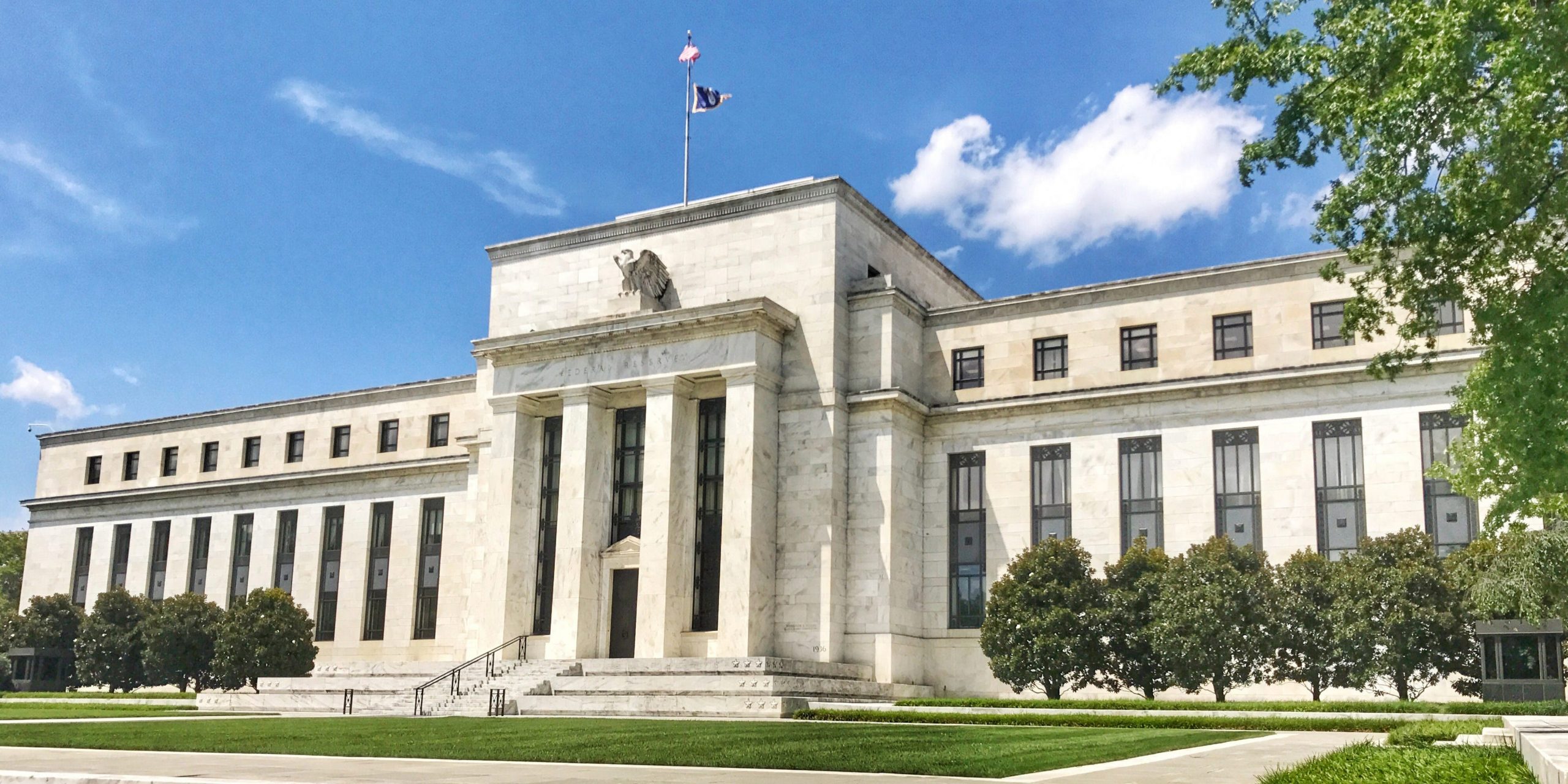 Facade of the Marriner S Eccles building of the United States Federal Reserve, on a bright and sunny day in Washington, DC, United States, July 24, 2017.