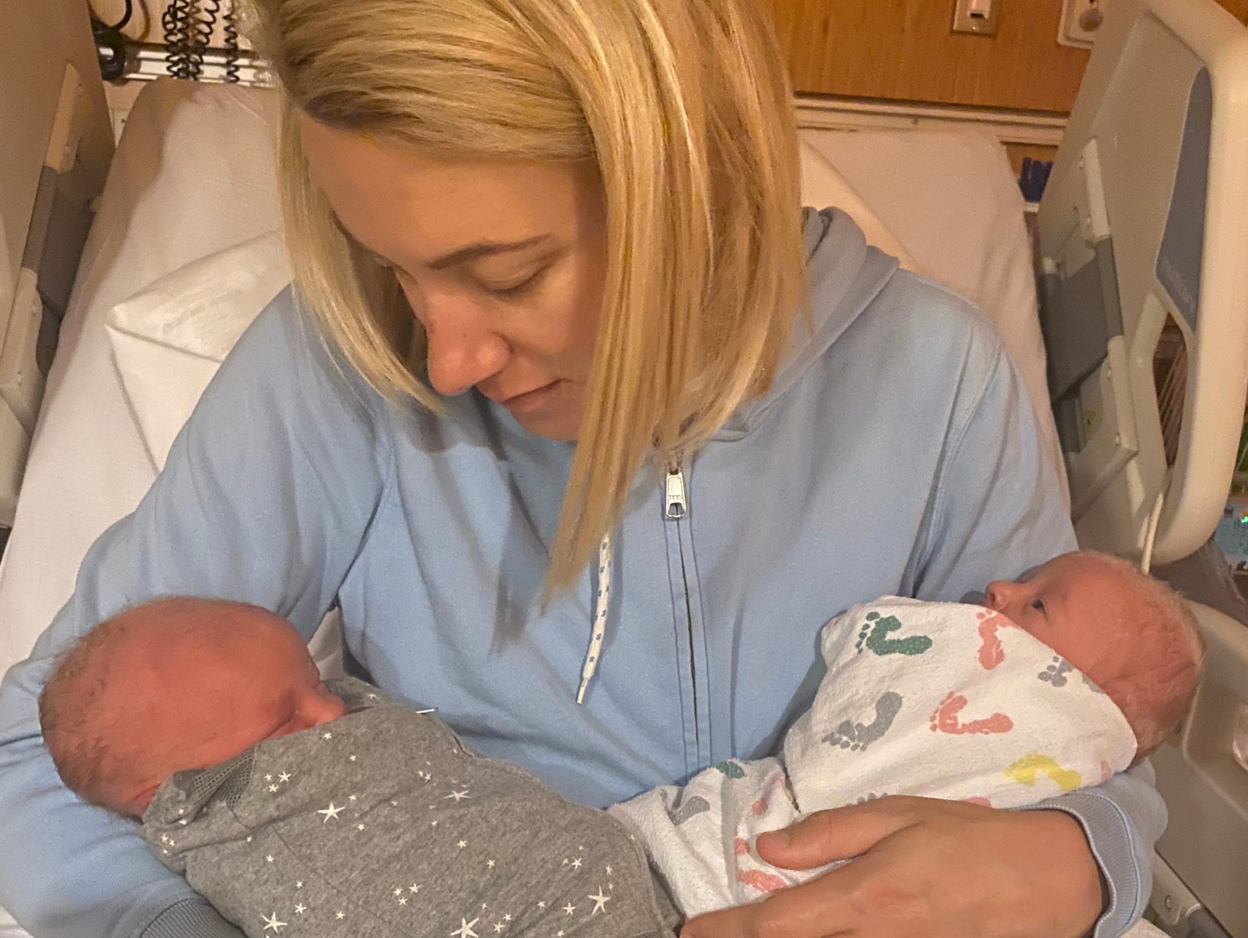 Lizzie Russell with her newborn twins