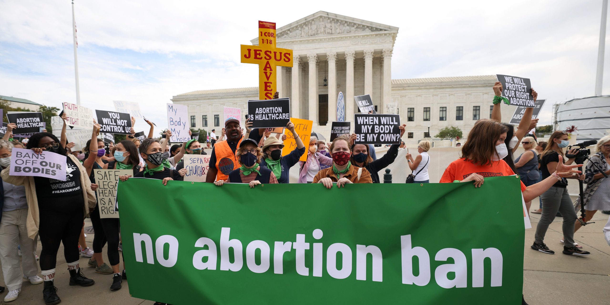 Abortion-rights groups and anti-abortion rights groups protest outside Supreme Court