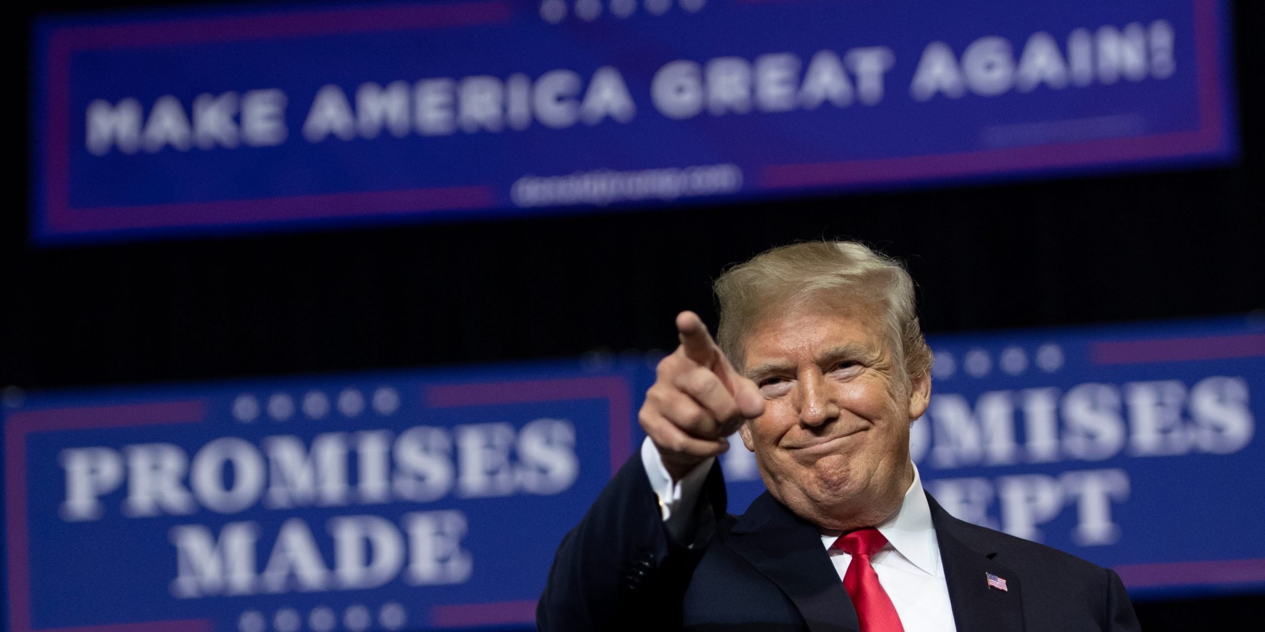 US President Donald Trump greets the crowd during a campaign rally at the Florida State Fairgrounds Expo Hall in Tampa, Florida, on July 31, 2018.