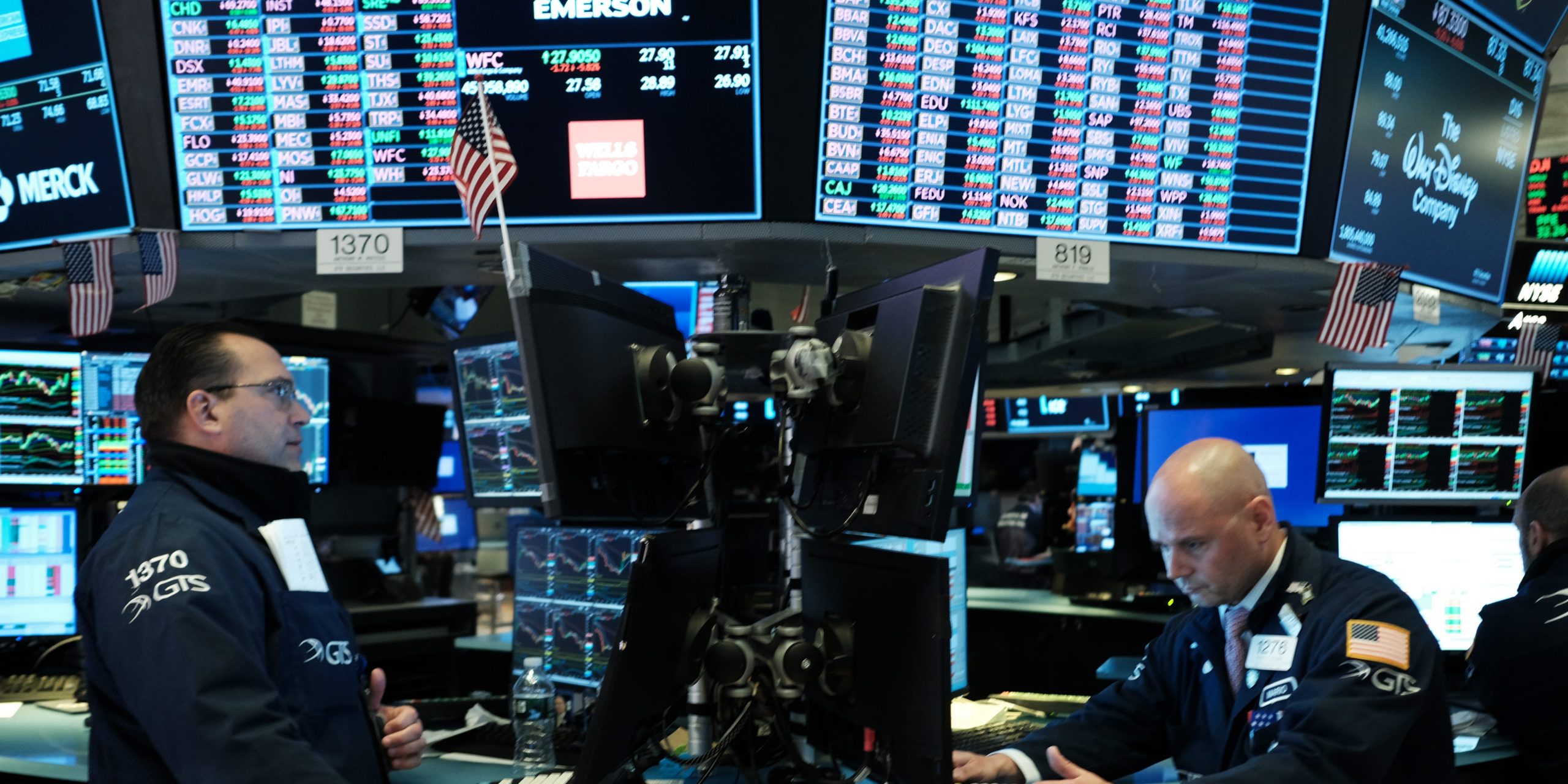 Traders work on the floor of the New York Stock Exchange (NYSE) on March 18, 2020 in New York City.