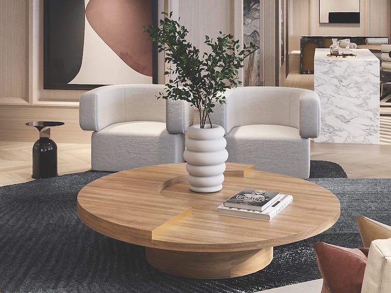 Seven Seas Grandeur's Regent Suite's living space with couches, TV