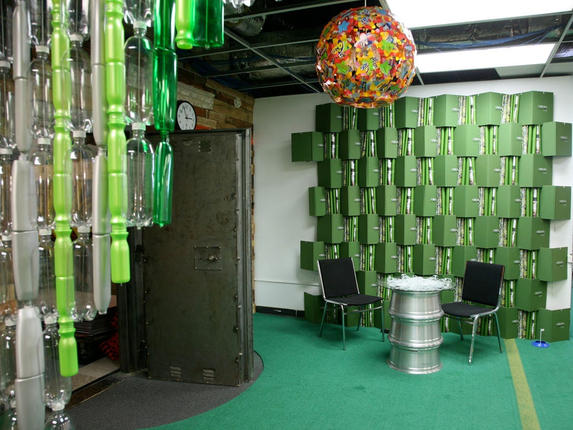 plastic bottles used as decoration in the TerraCycle office