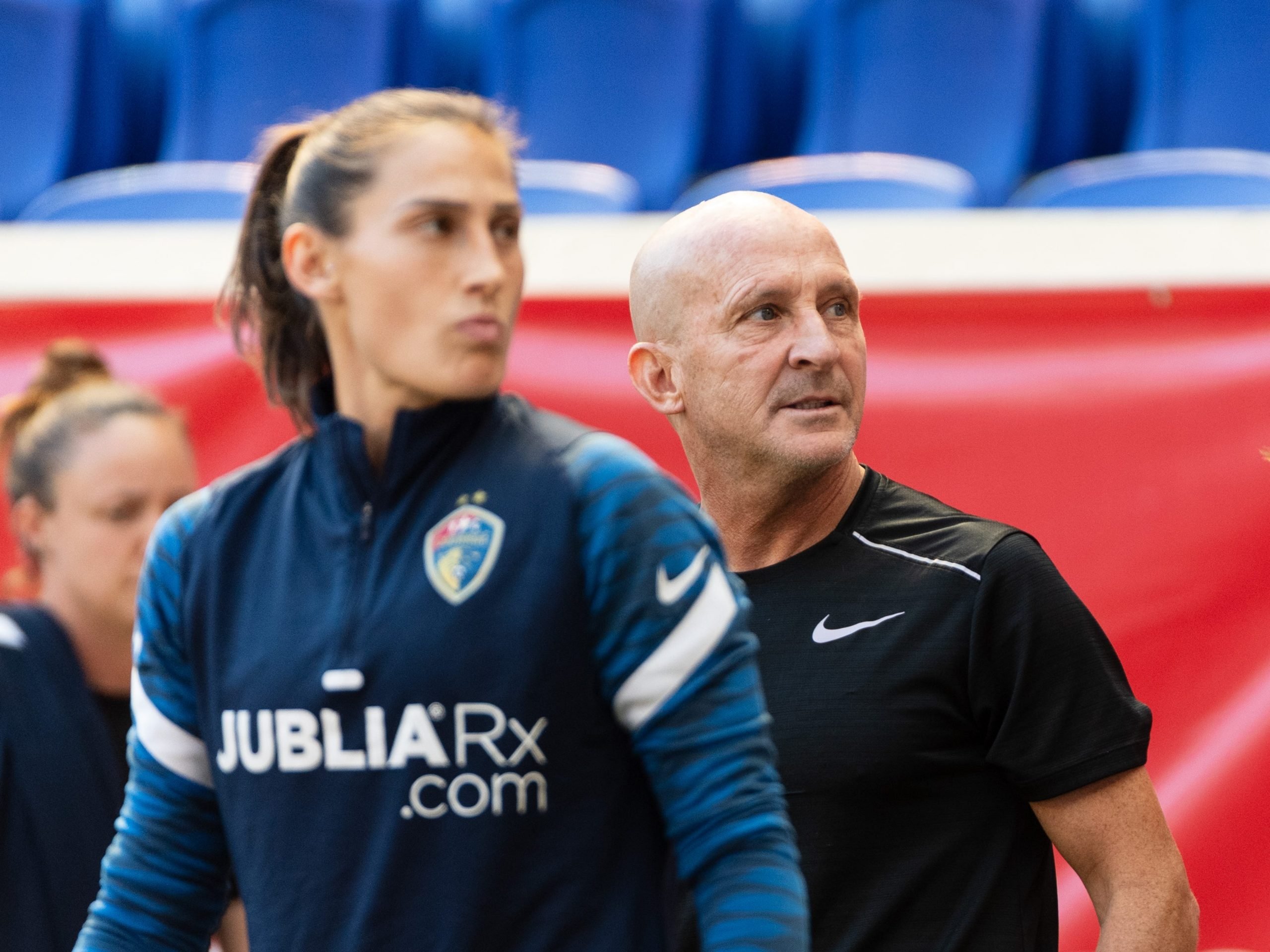 North Carolina Courage head coach Paul Riley before a game between North Carolina Courage and NJ/NY Gotham City FC at Red Bull Arena on September 25, 2021 in Harrison, New Jersey.