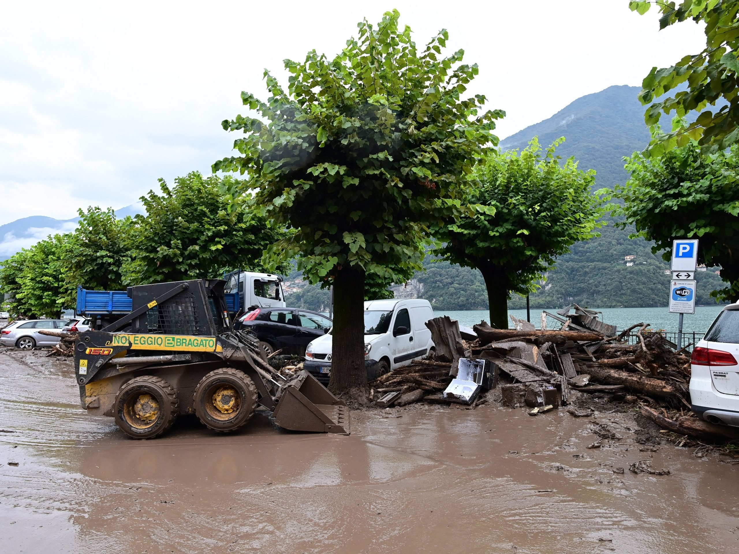 This picture taken on July 28, 2021, shows damages caused by a landslide in Laglio after heavy rain caused floods in towns surrounding Lake Como in northern Italy.