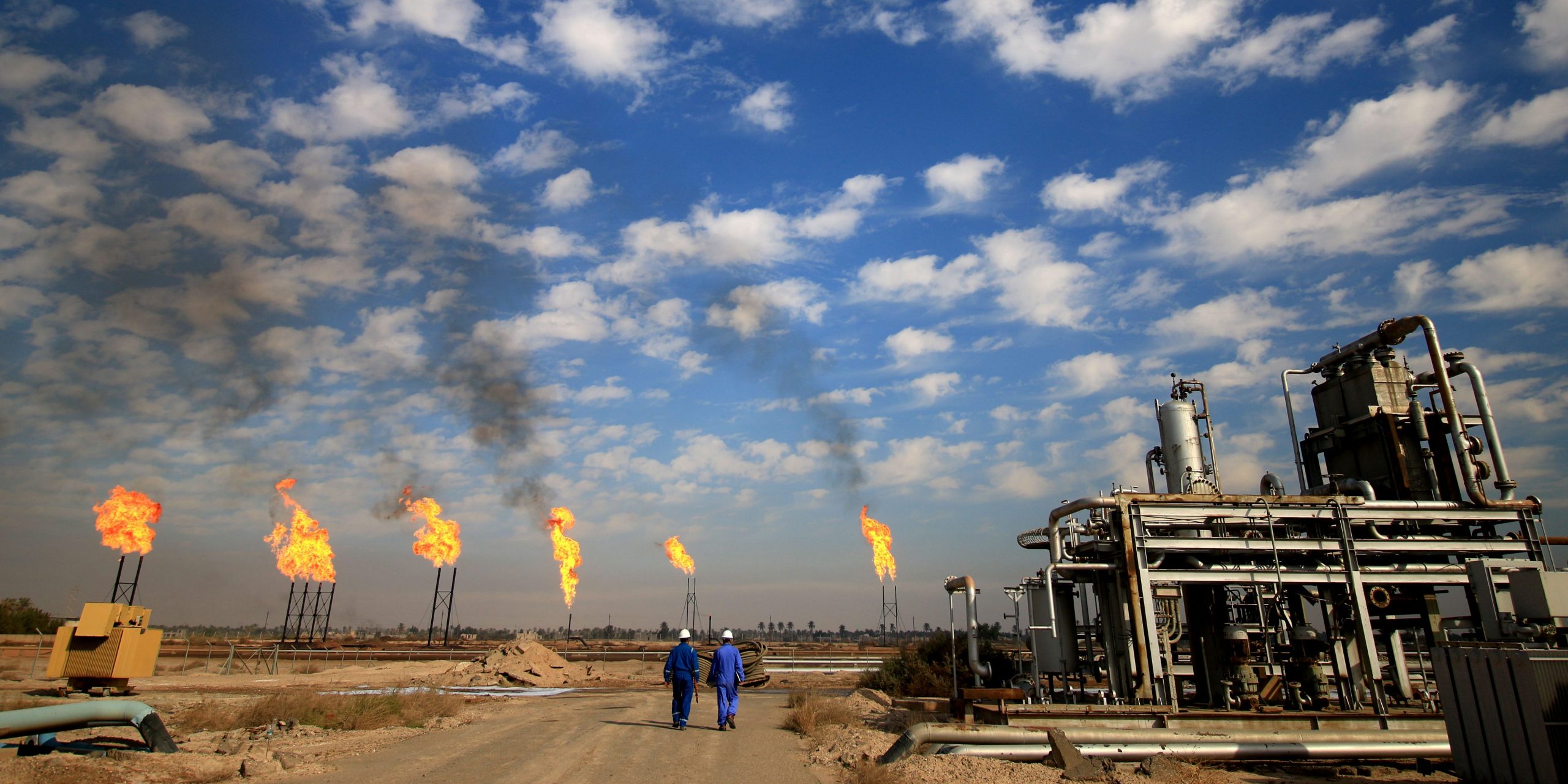 A picture taken on December 14, 2017 shows the Bin Omar natural gas facility, part of the Basra Gas Company, north of the southern Iraqi port of Basra.