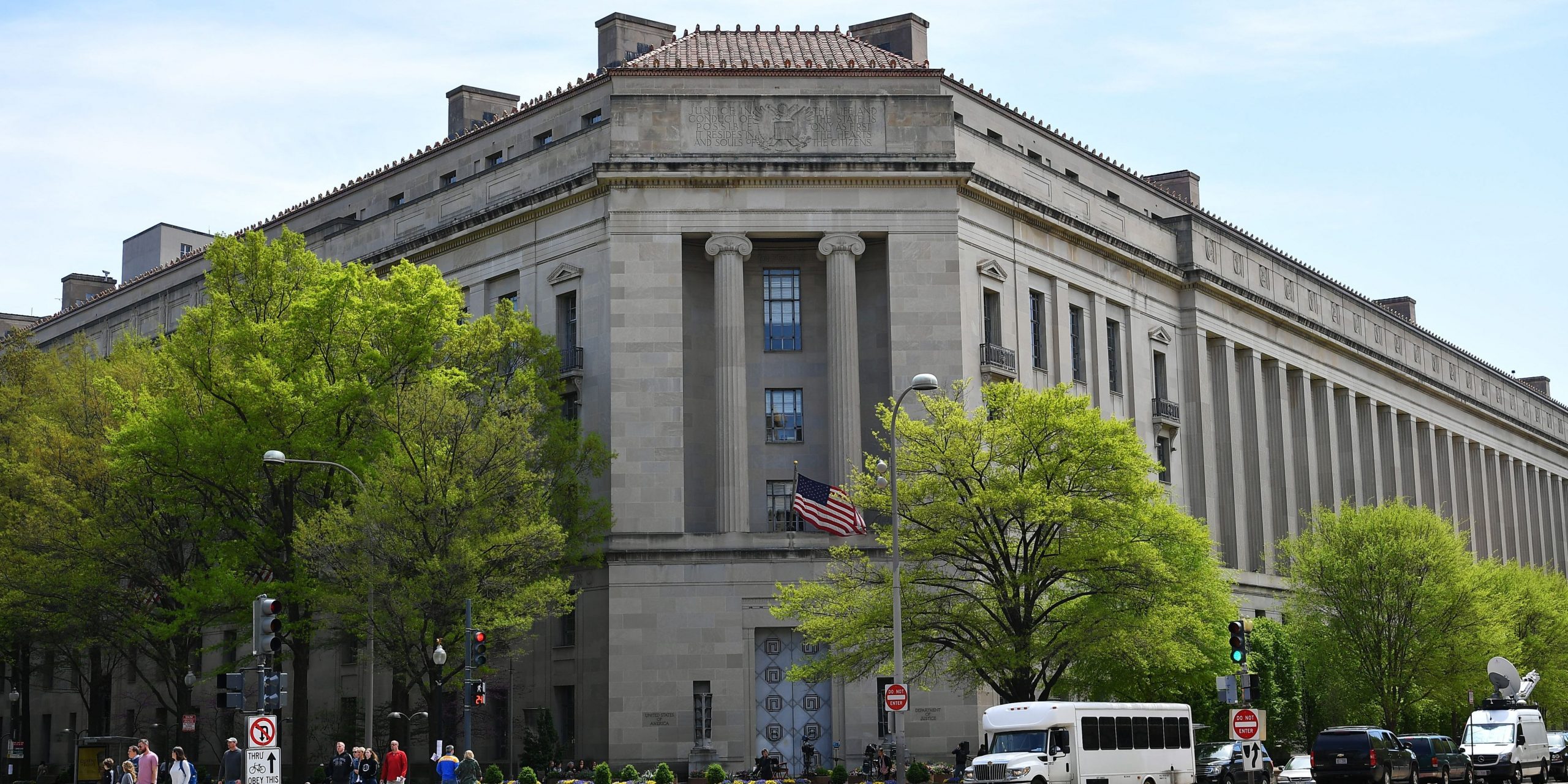 An April 16, 2019 photo shows the Department of Justice in Washington, DC.